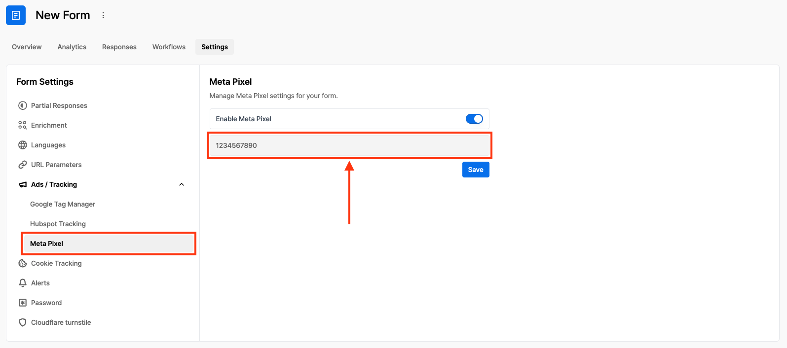 Add Meta Pixel ID to Surface Form