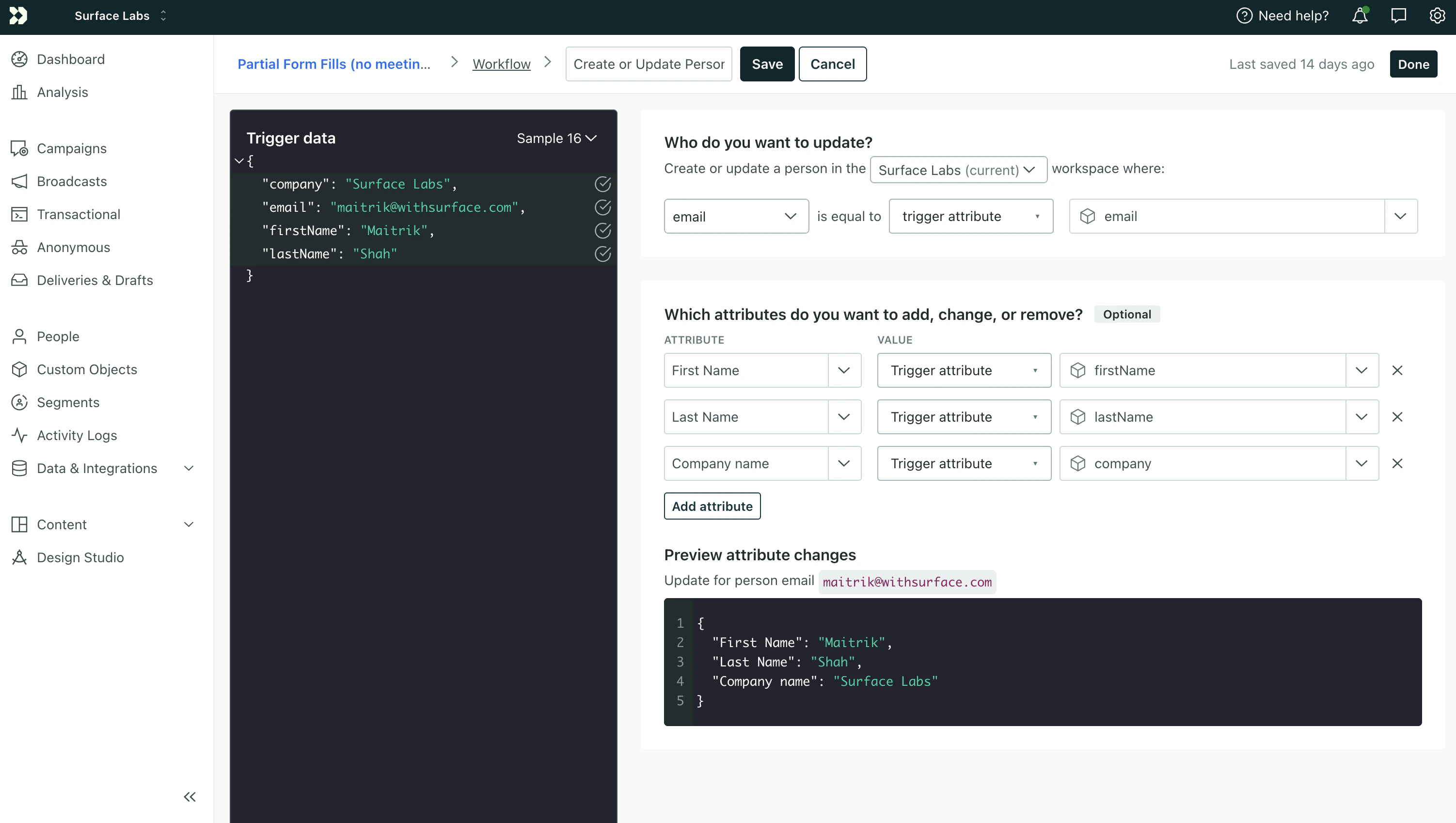 Create or Update Person configuration
