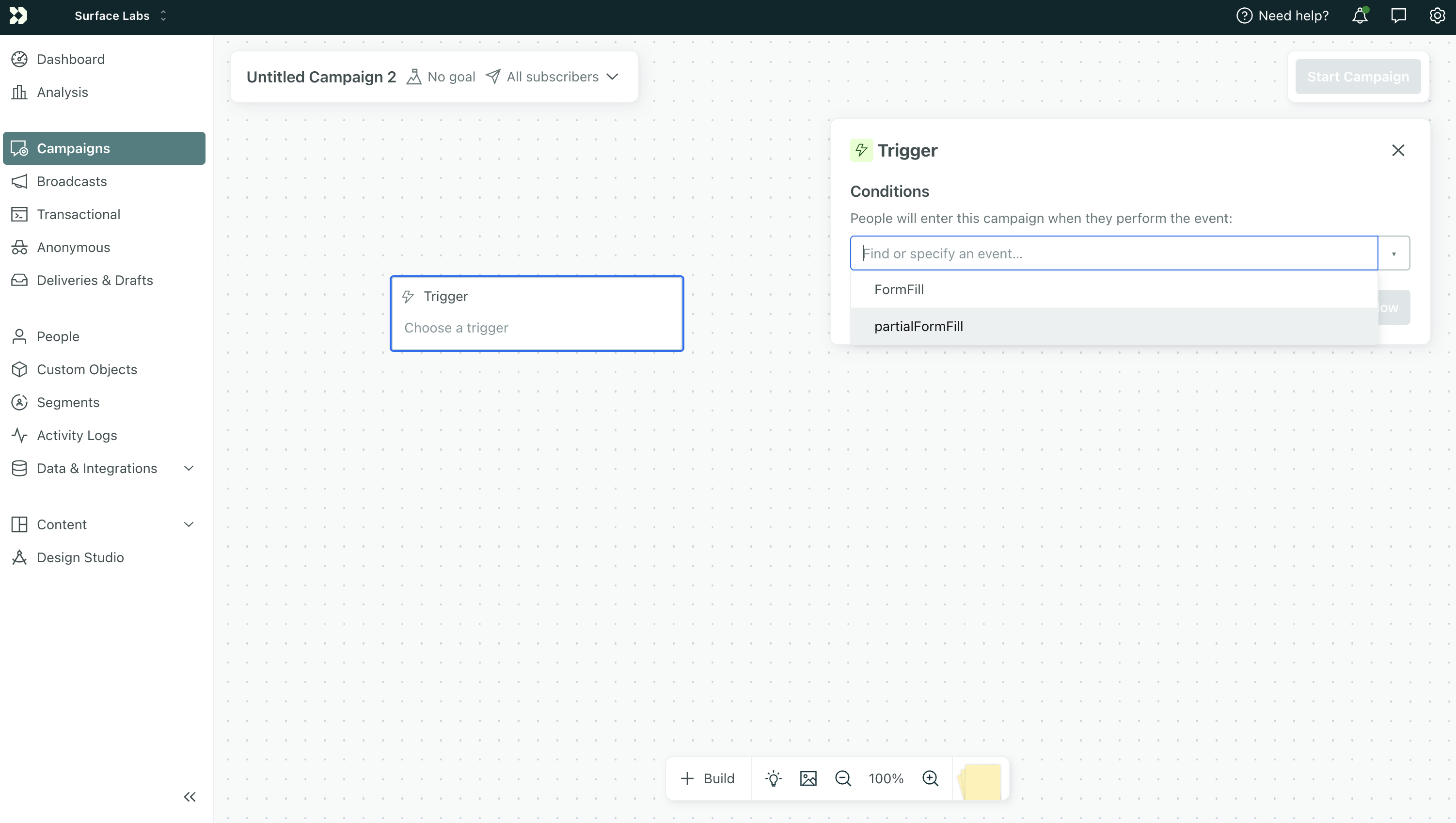 Event trigger configuration