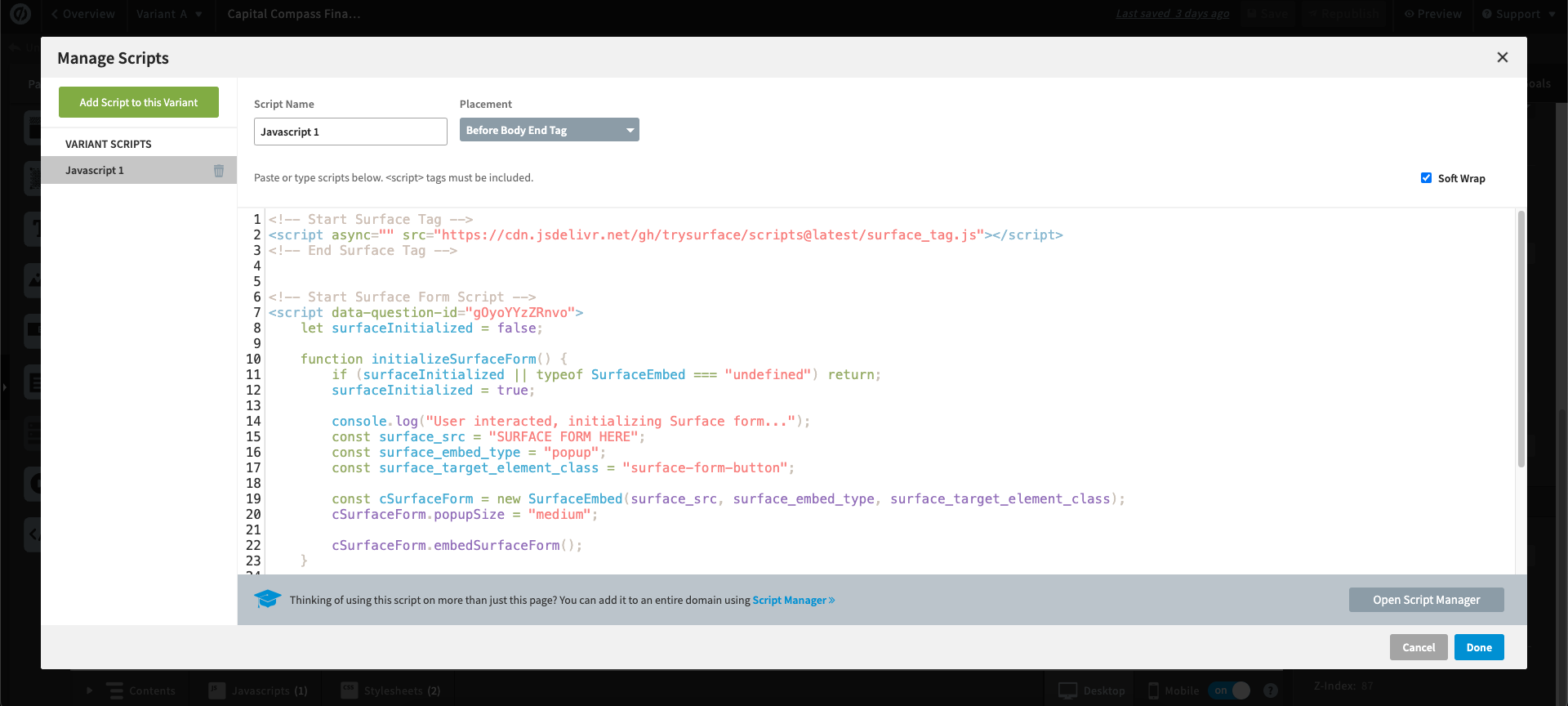 Unbounce Script Configuration