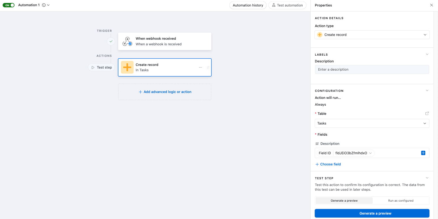 Airtable webhook URL