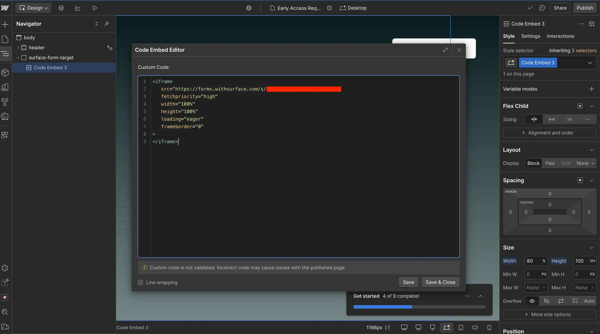 Webflow iFrame Configuration