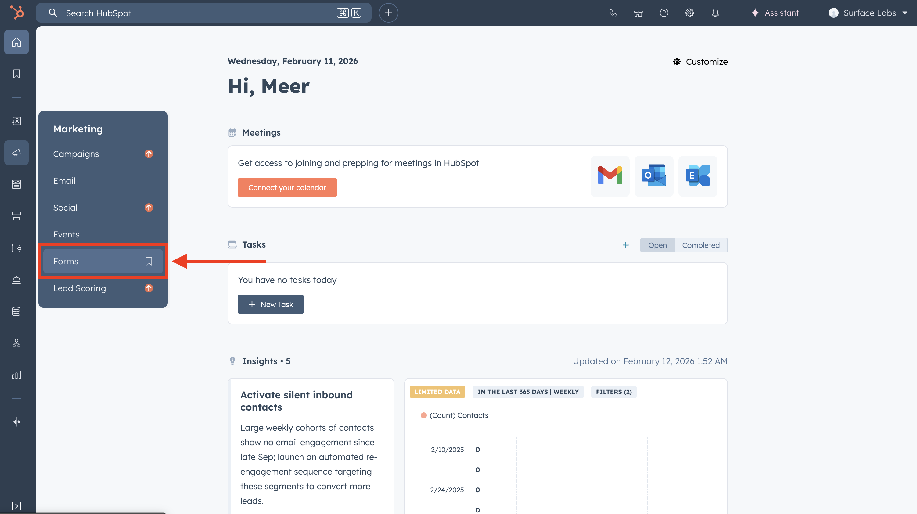 HubSpot Forms – create or select form