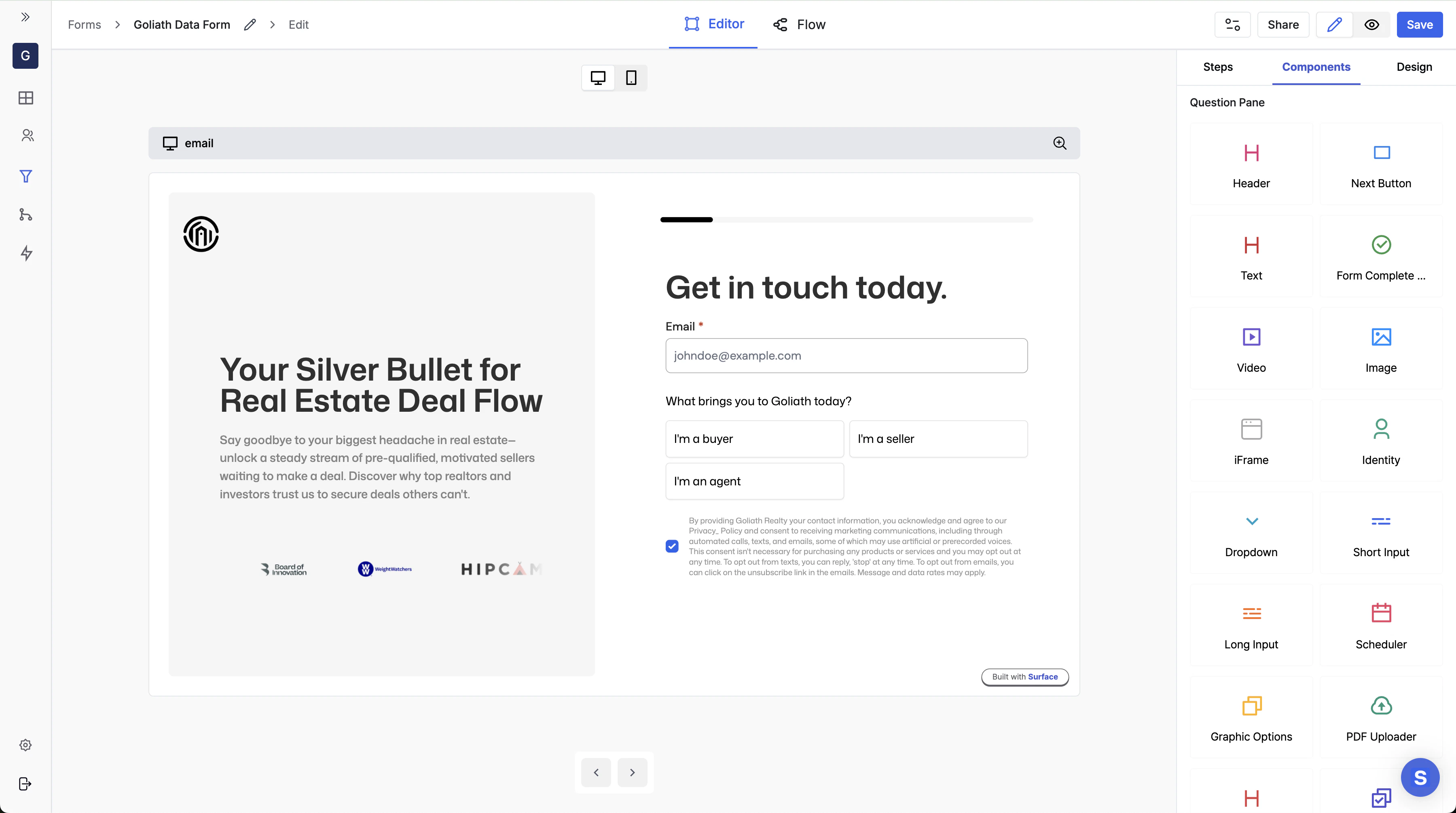 Surface Forms Builder Interface