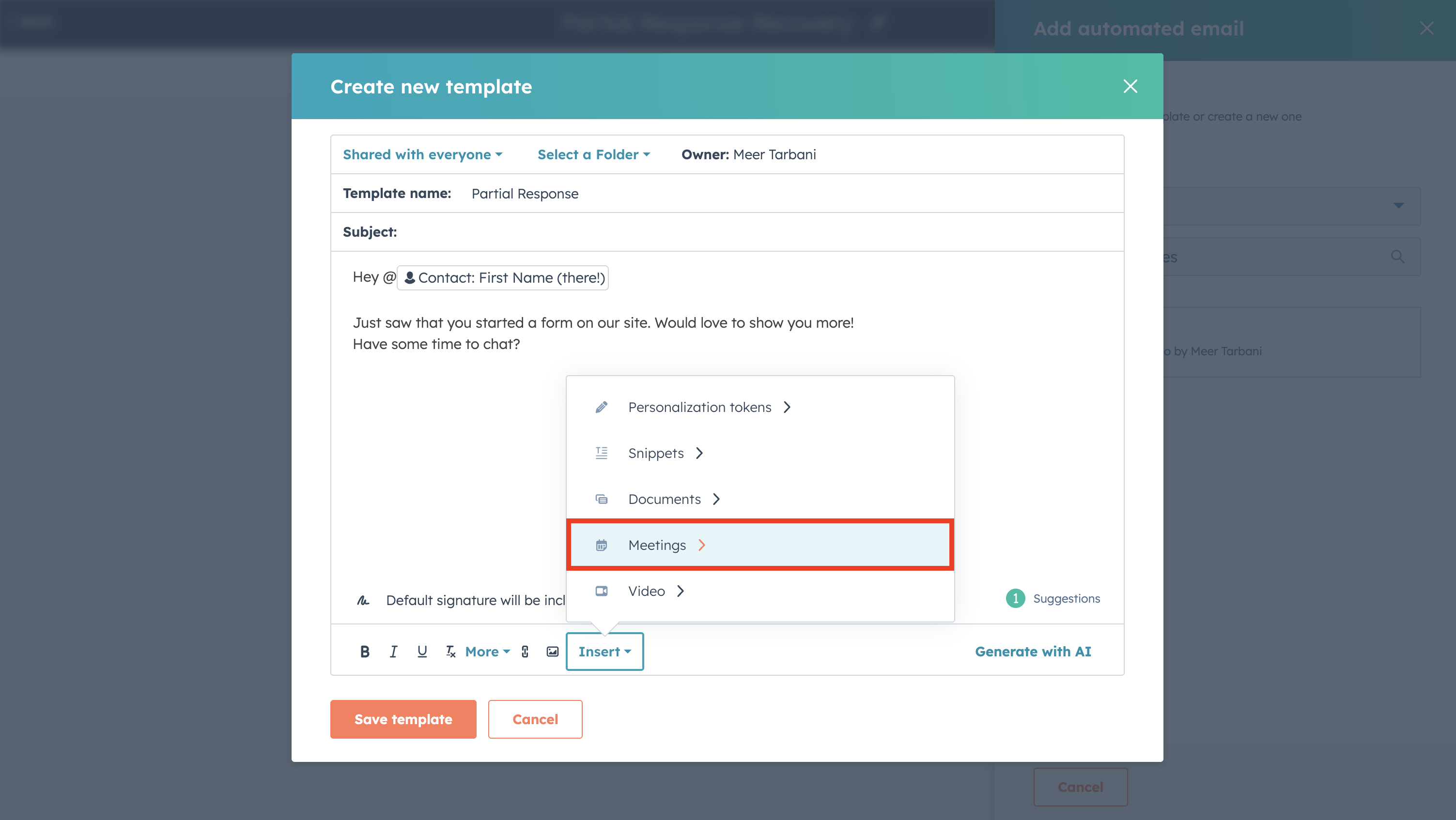 Add HubSpot meeting link