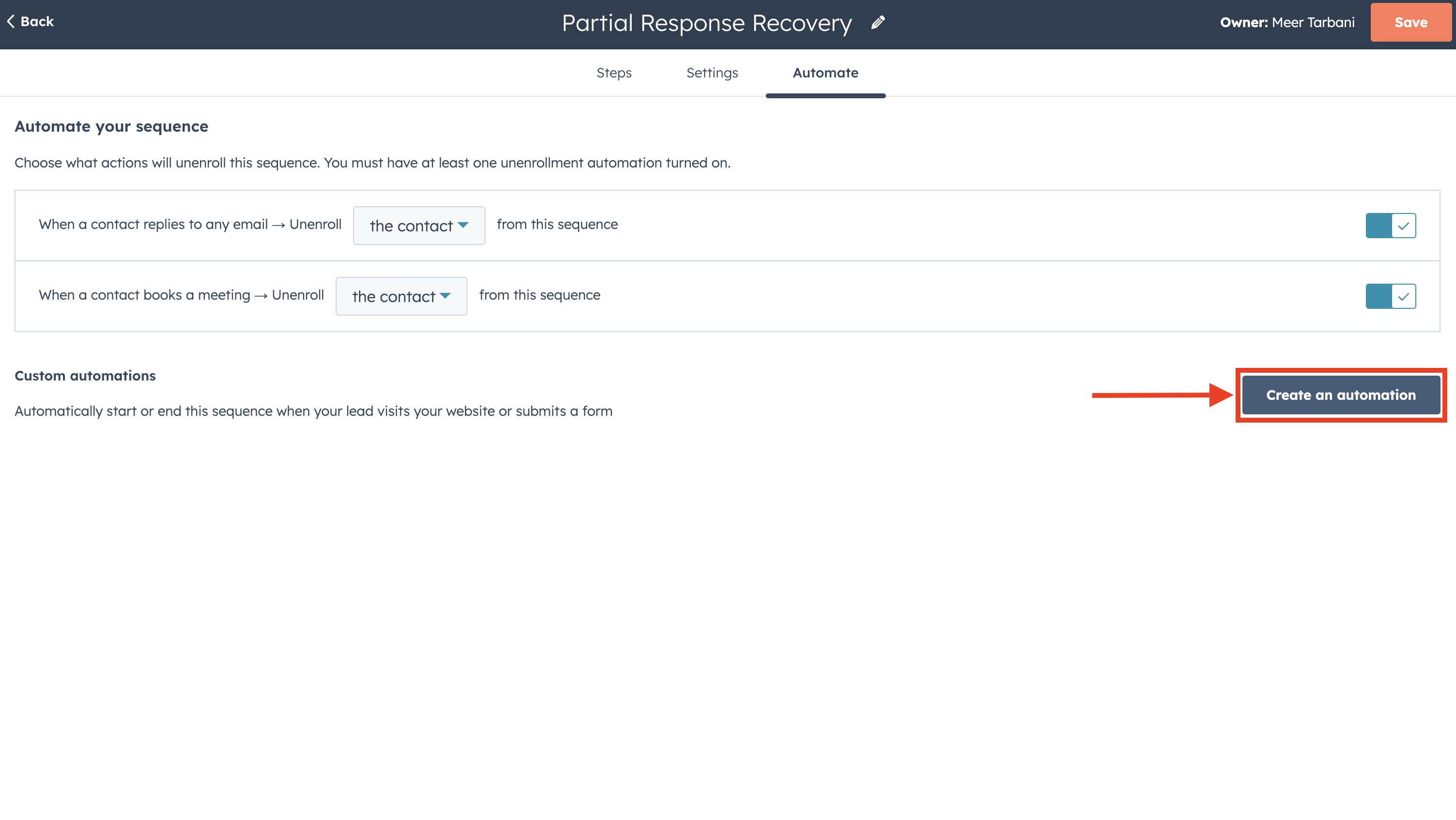Automate tab – Create an automation