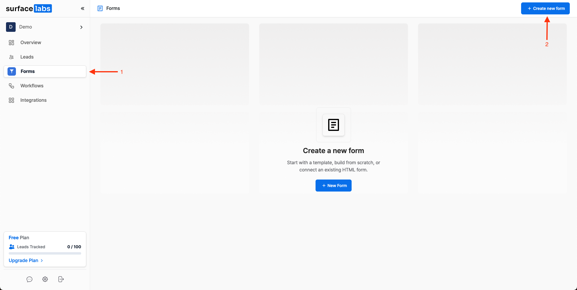 Create new form interface