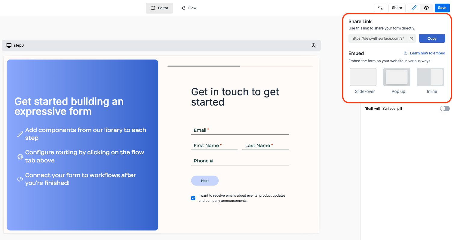 Form sharing interface