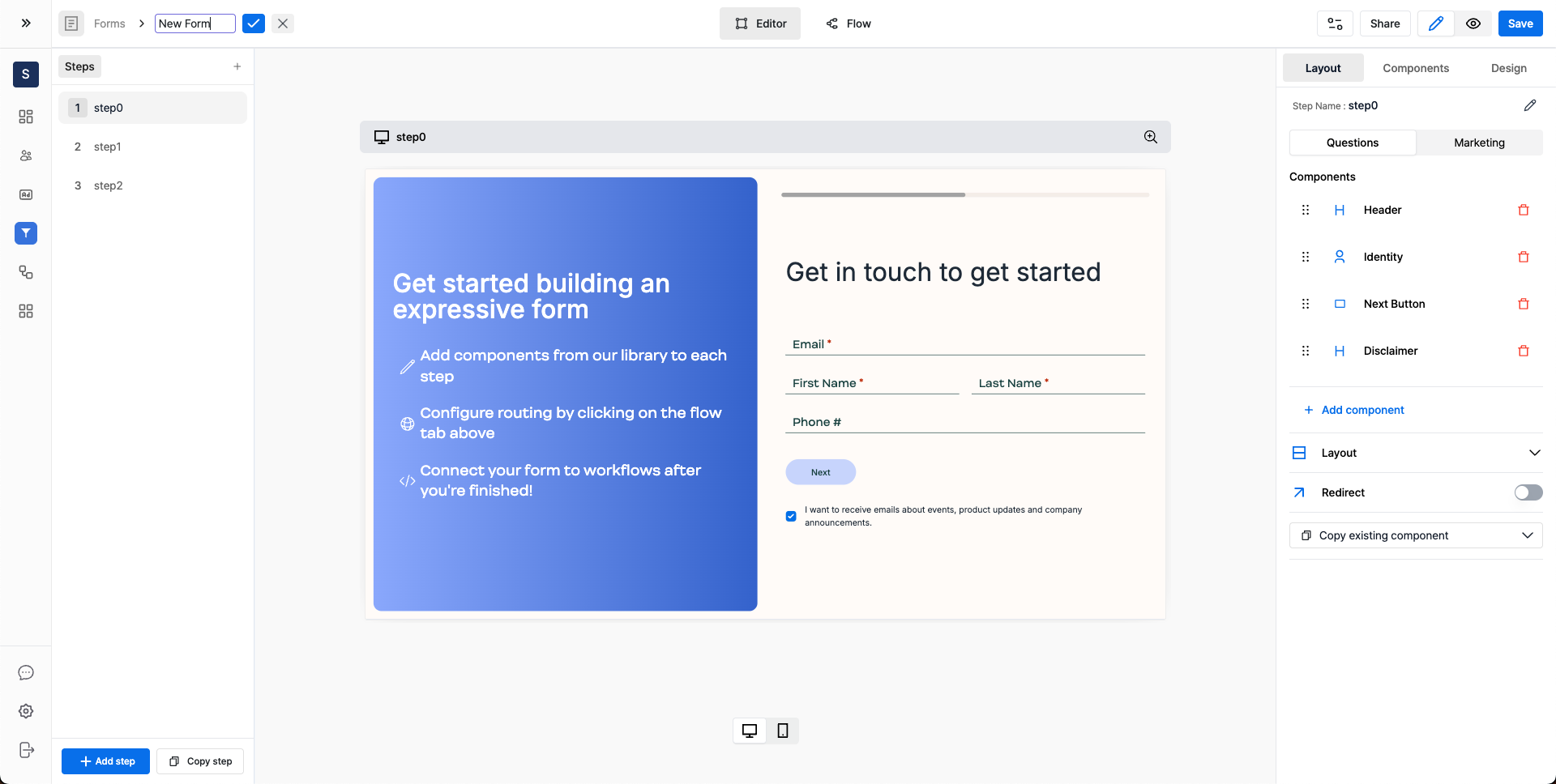 Form builder interface