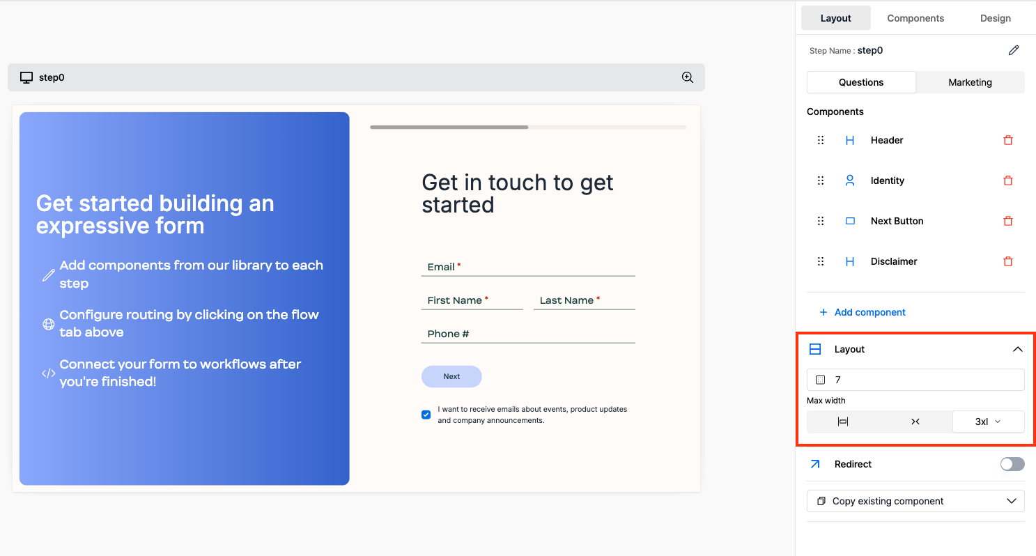 Layout customization interface
