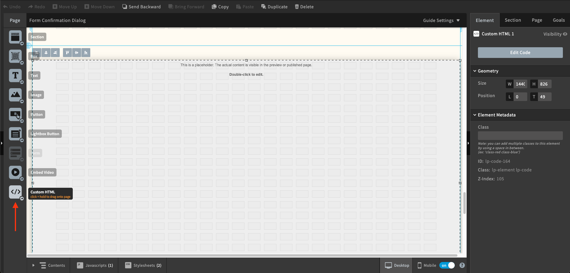 Unbounce Custom HTML Component