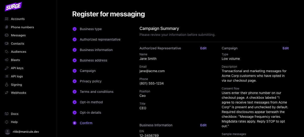 Campaign Summary review page