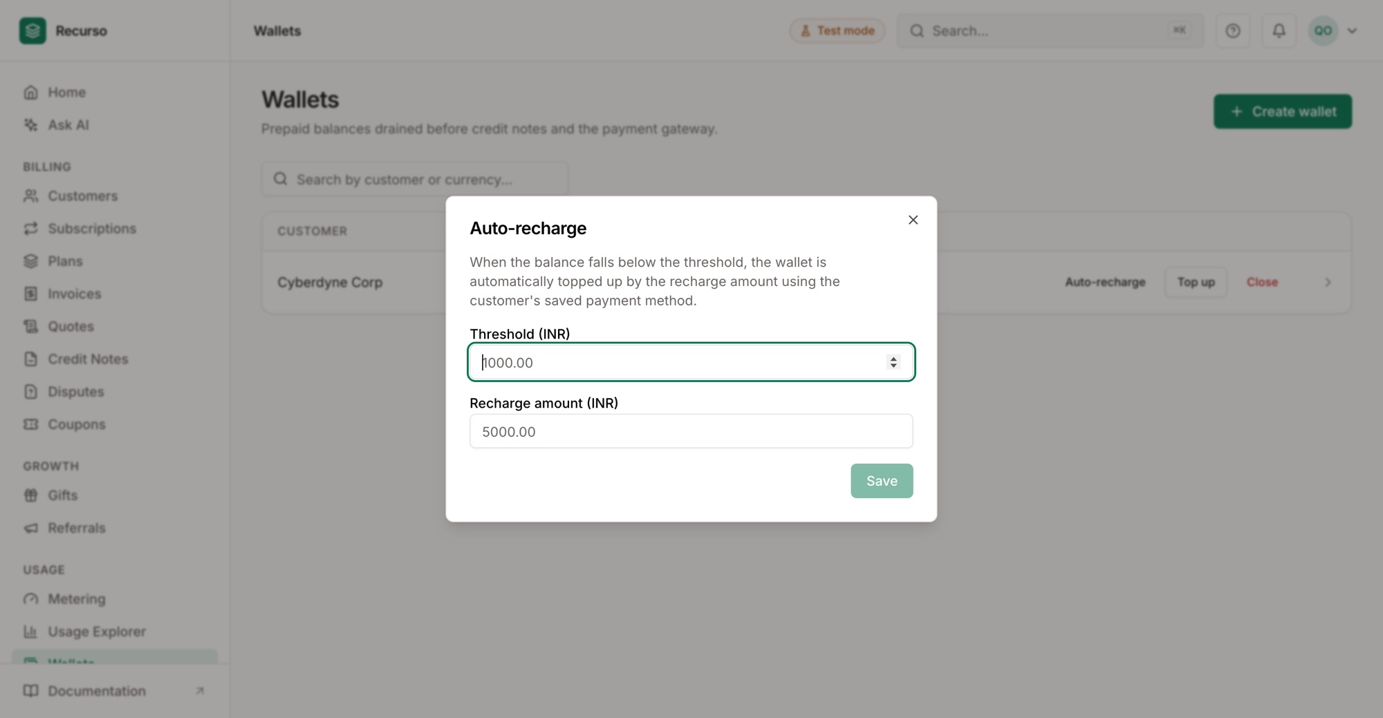 Auto-recharge configuration