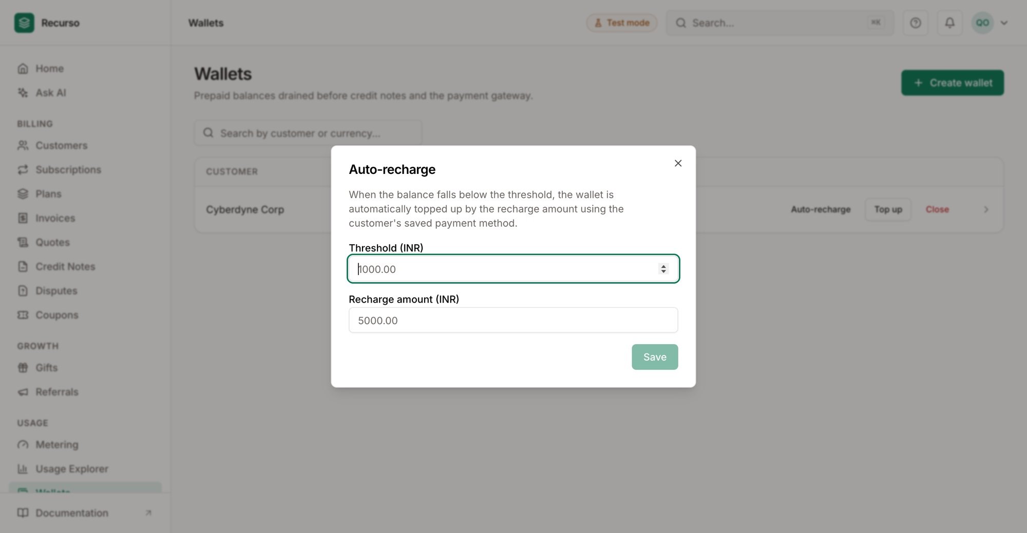 Auto-recharge configuration