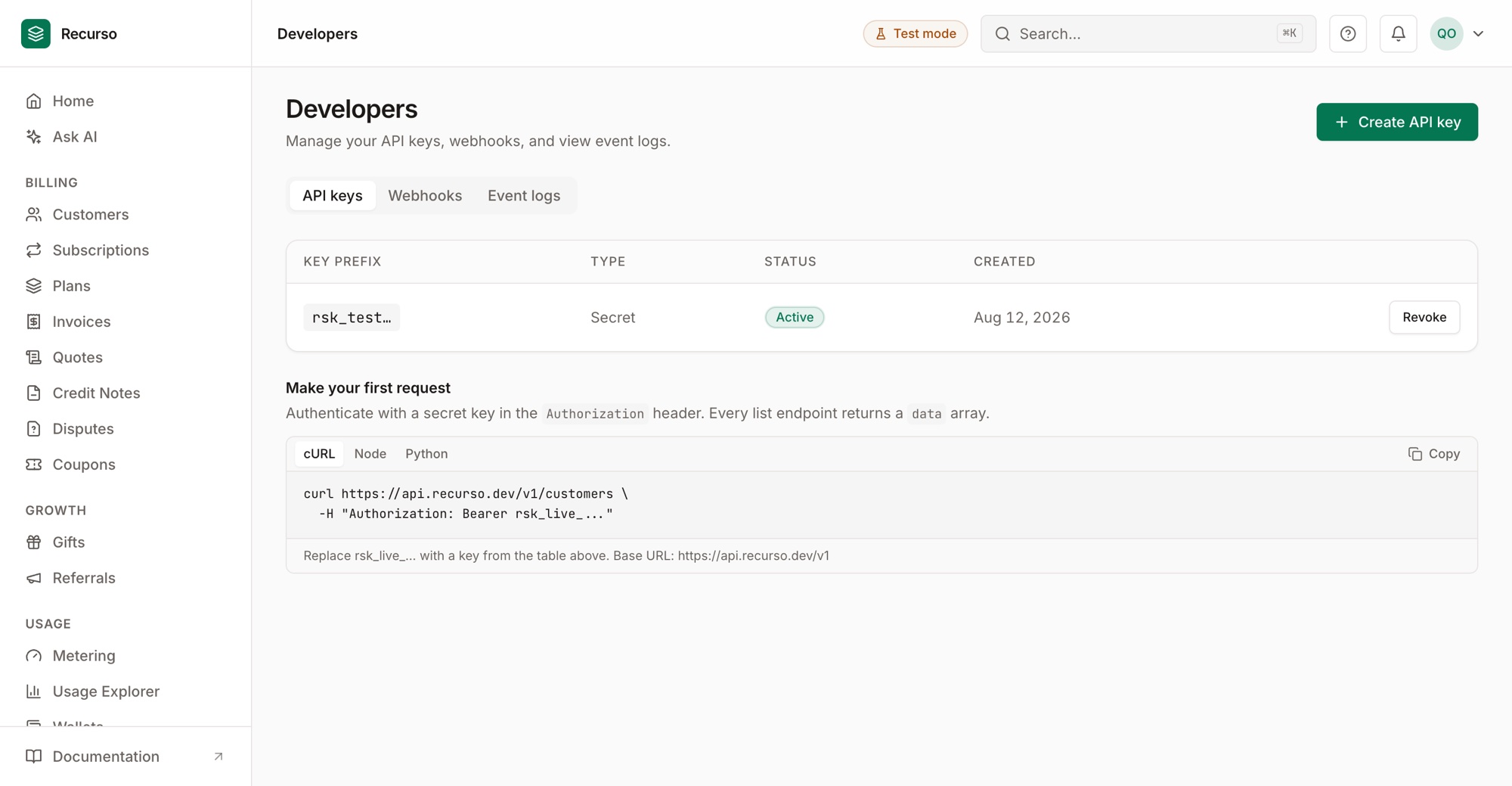 The Webhooks tab in Developer settings