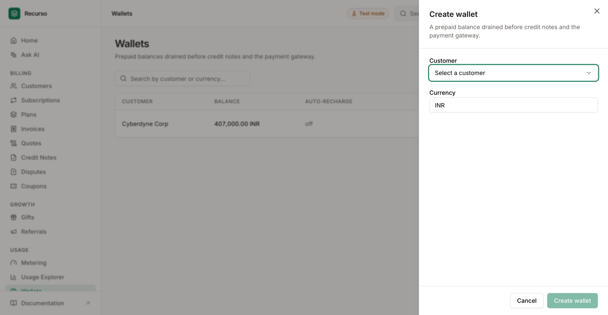 The Create wallet dialog