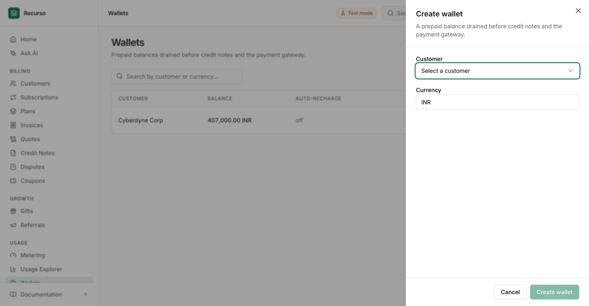 The Create wallet dialog