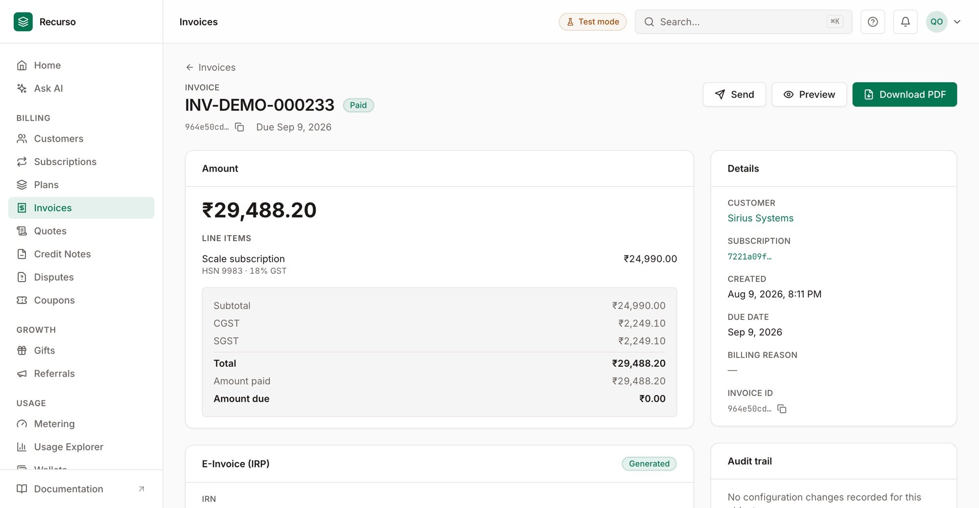 Invoice with per-line GST breakdown