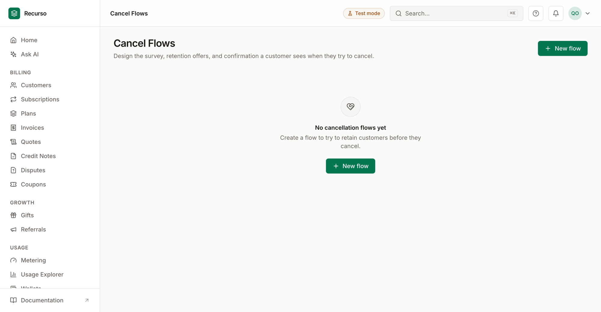 Cancel flows in the Recurso dashboard