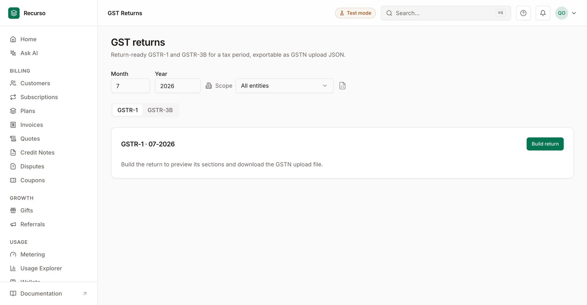 GST returns in the dashboard