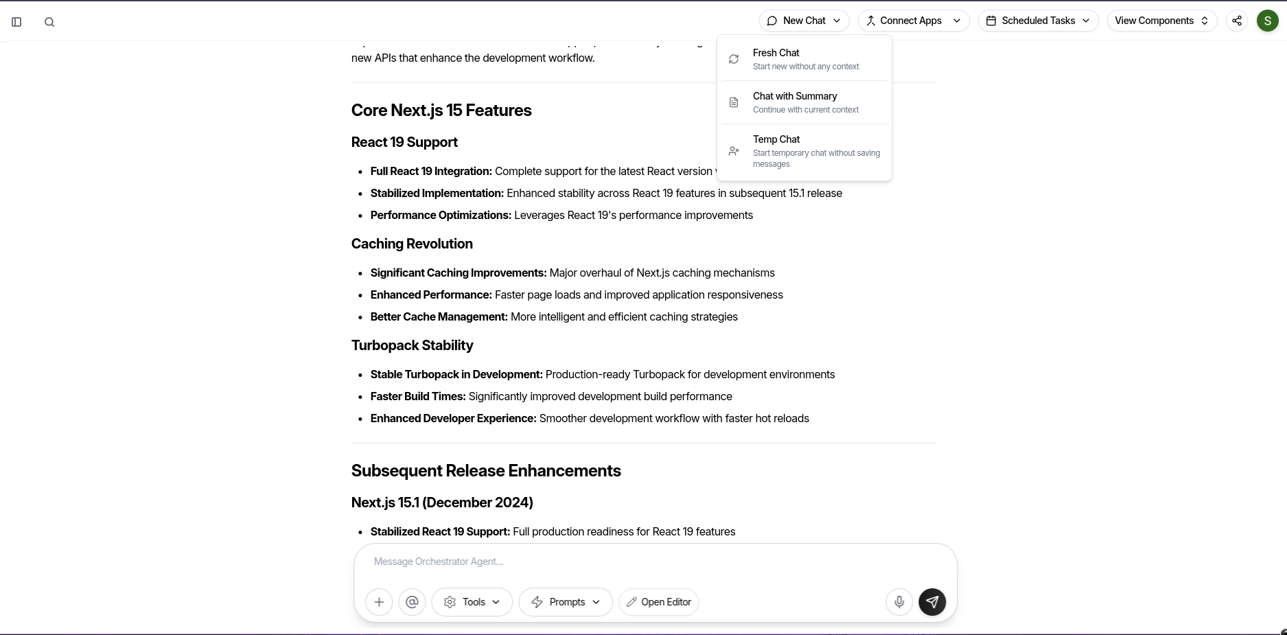 Chat Options Interface