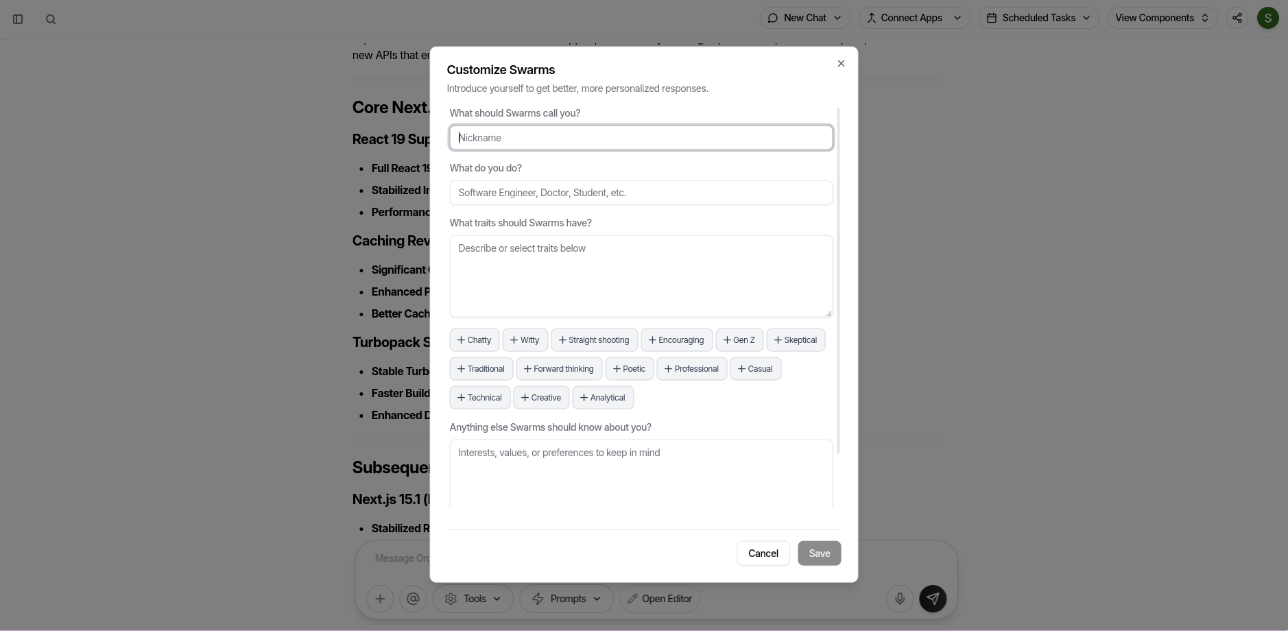 Personal Settings Interface