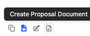 Chat response icons including Create Proposal Document and Export to Word