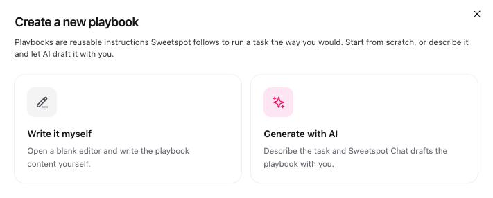 Creating a new Playbook: write it yourself or generate with AI