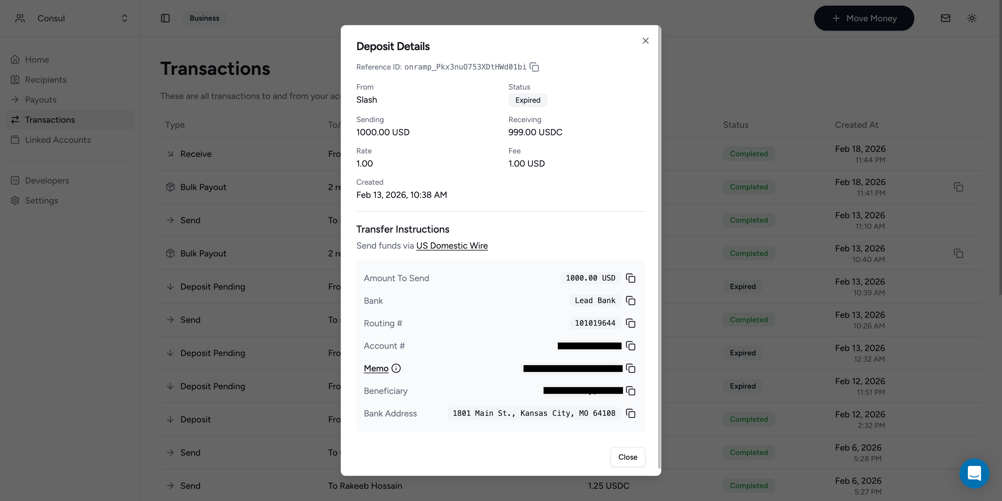 Deposit Instructions
