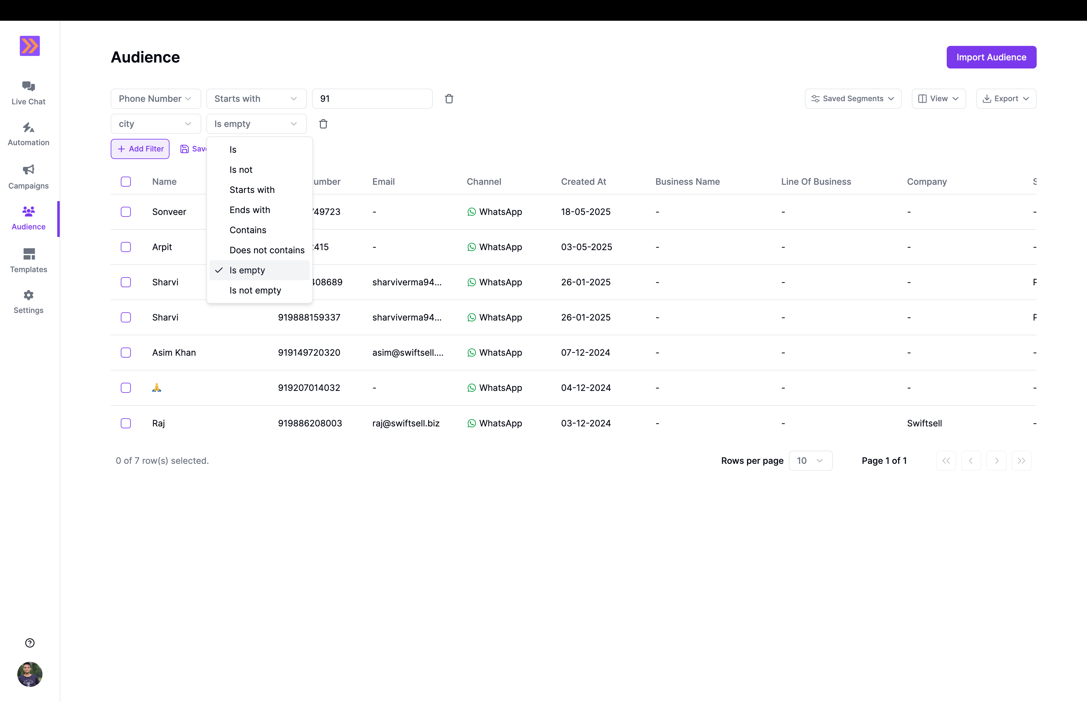 Advanced filter builder showing multiple conditions and operators
