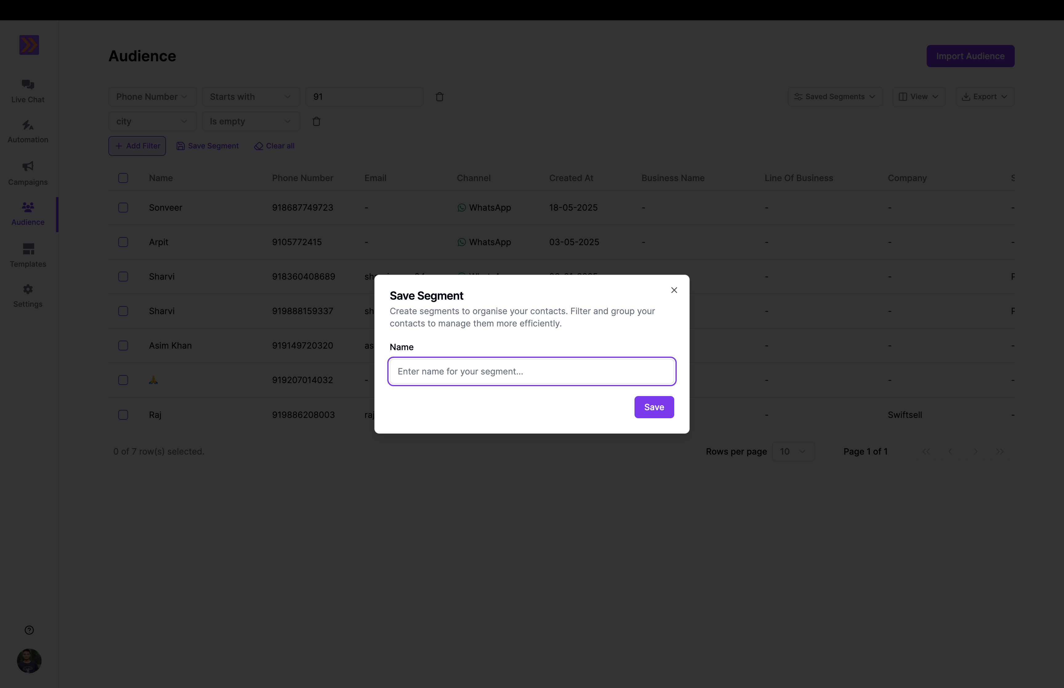 Segment name and description