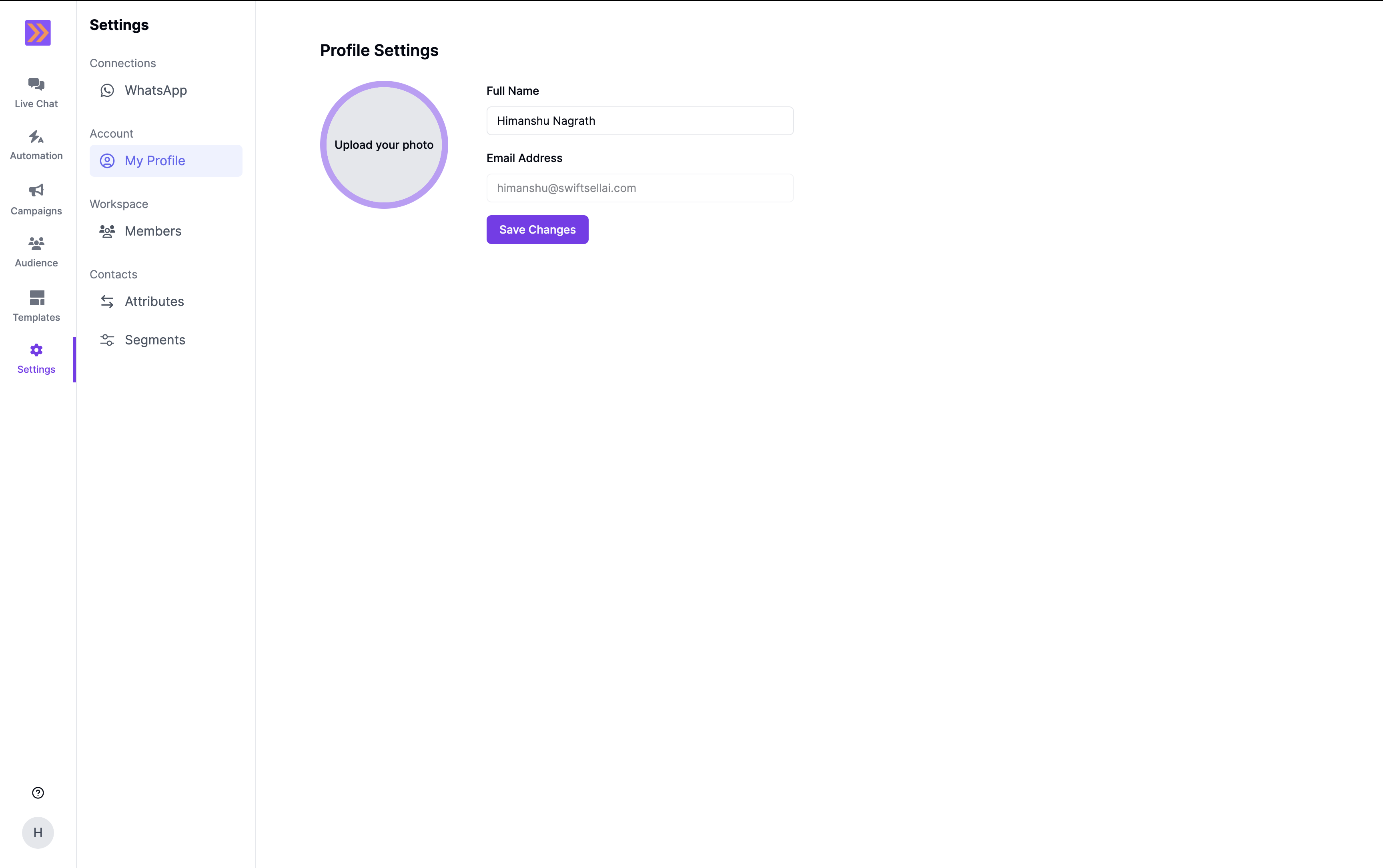 Profile Settings Page
