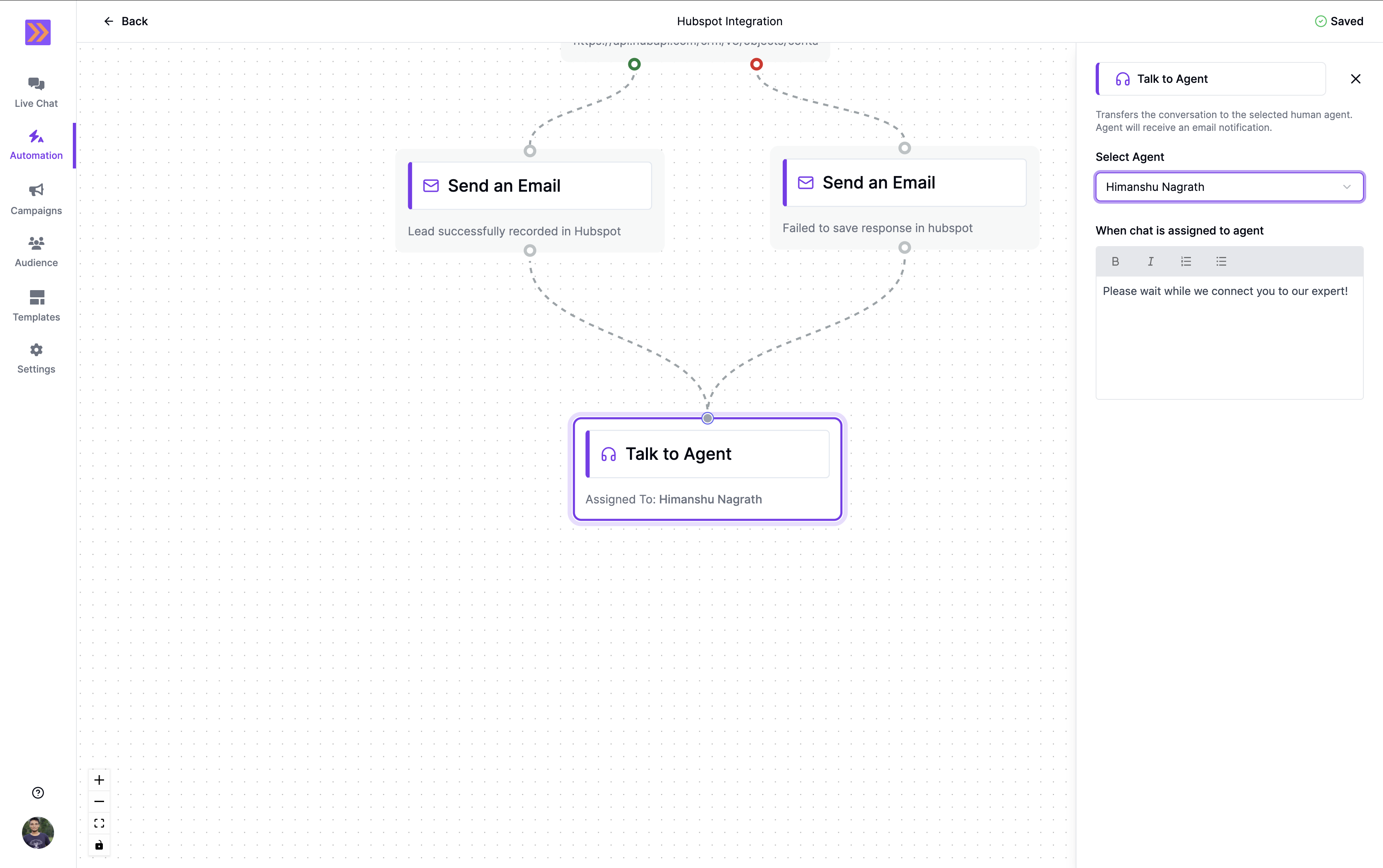 Talk to Agent Block Screenshot