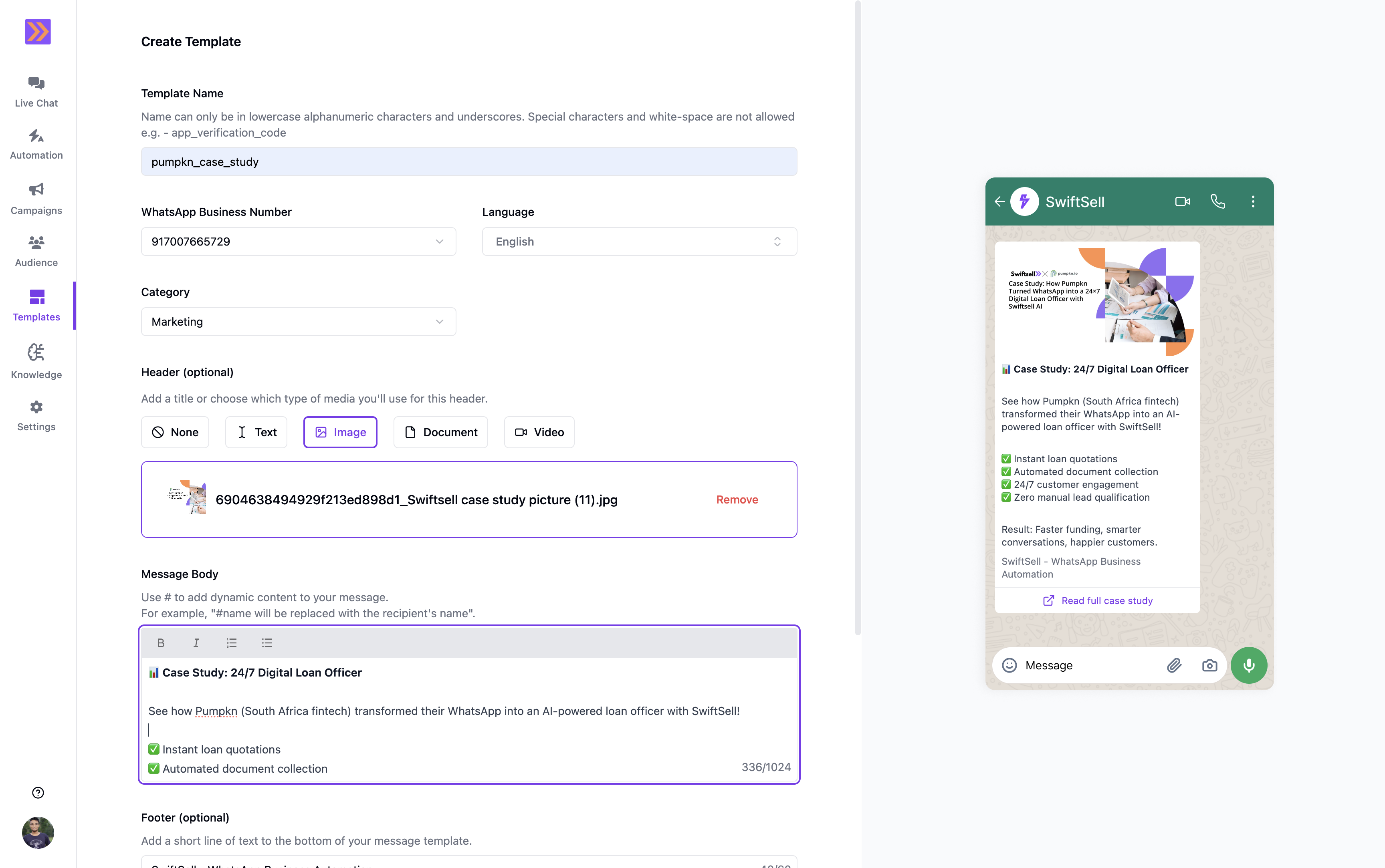 Create Template Screenshot