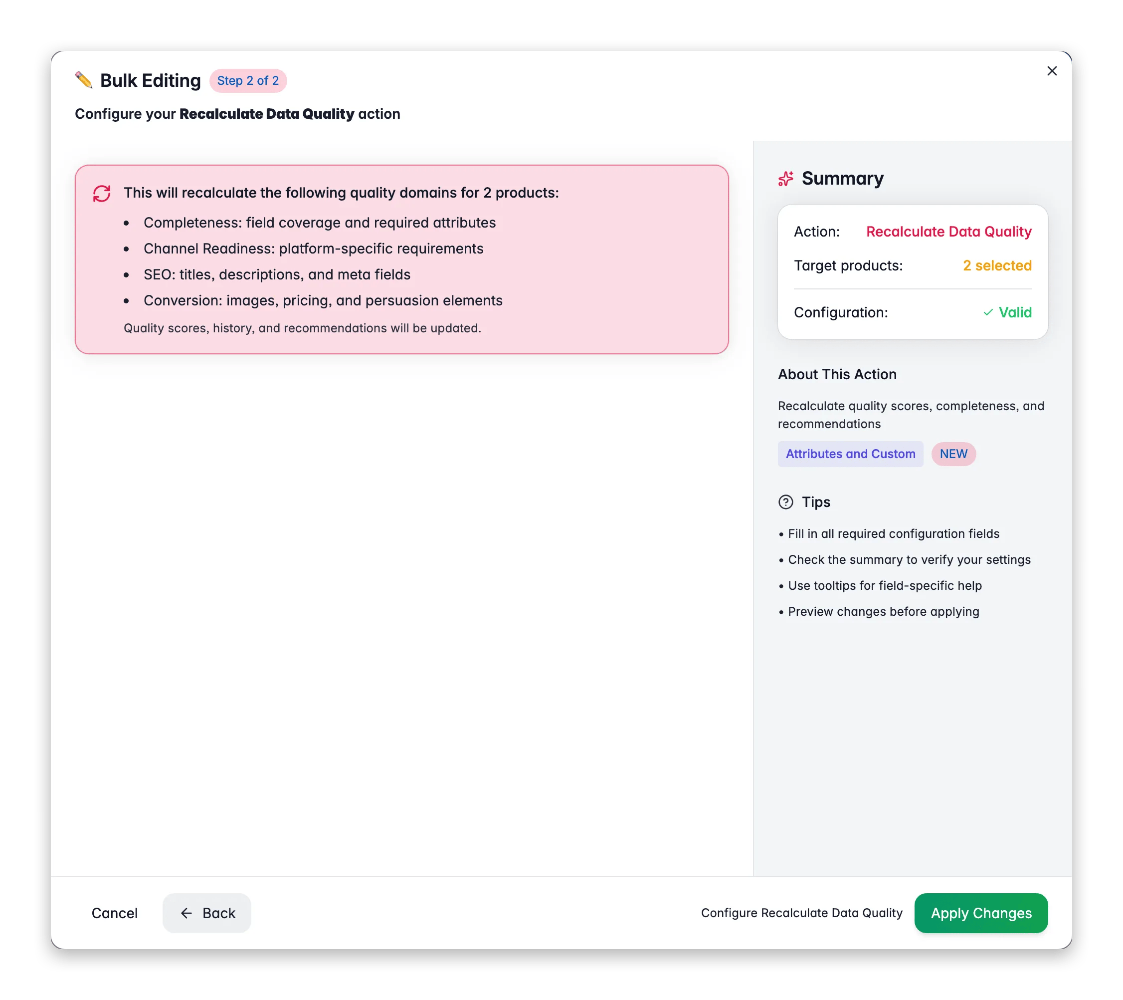 Bulk editing, Recalculate Data Quality across many products at once in WISEPIM