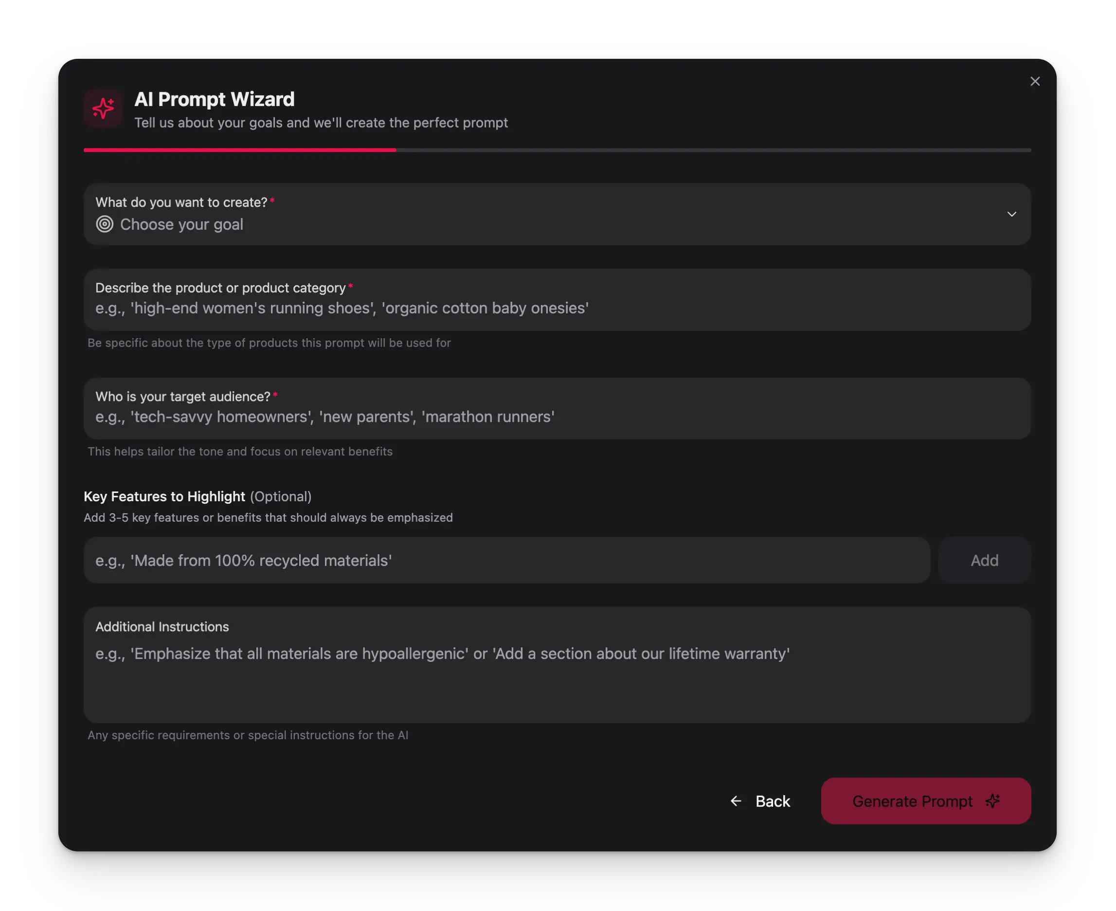 AI Prompt Wizard interface for generating prompts automatically