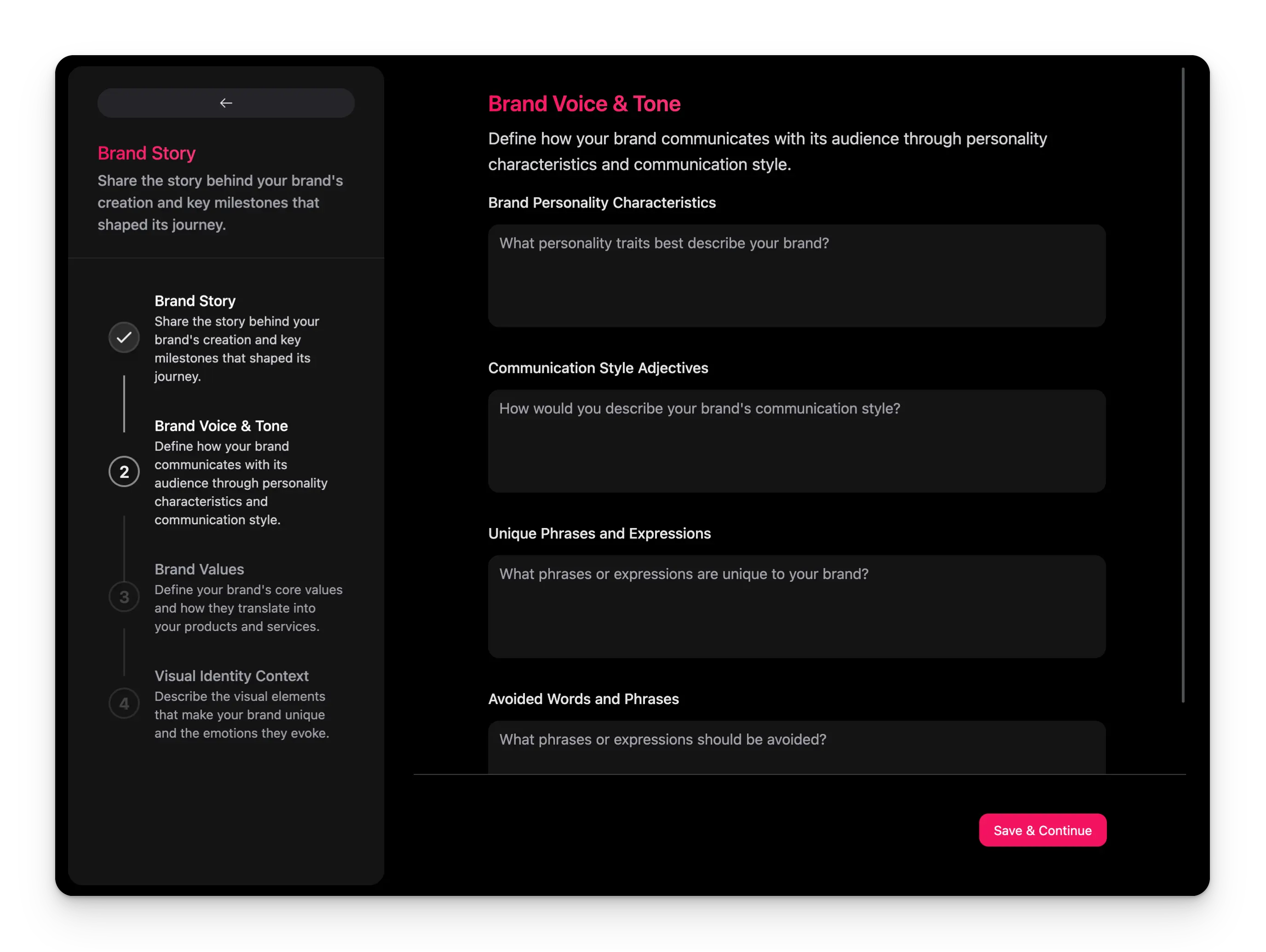 Prompt detail view showing a brand story prompt with configuration and preview