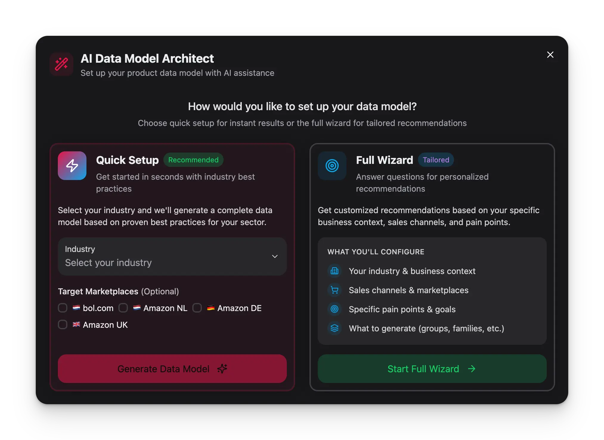 AI Data Architect interface for generating attribute structures automatically