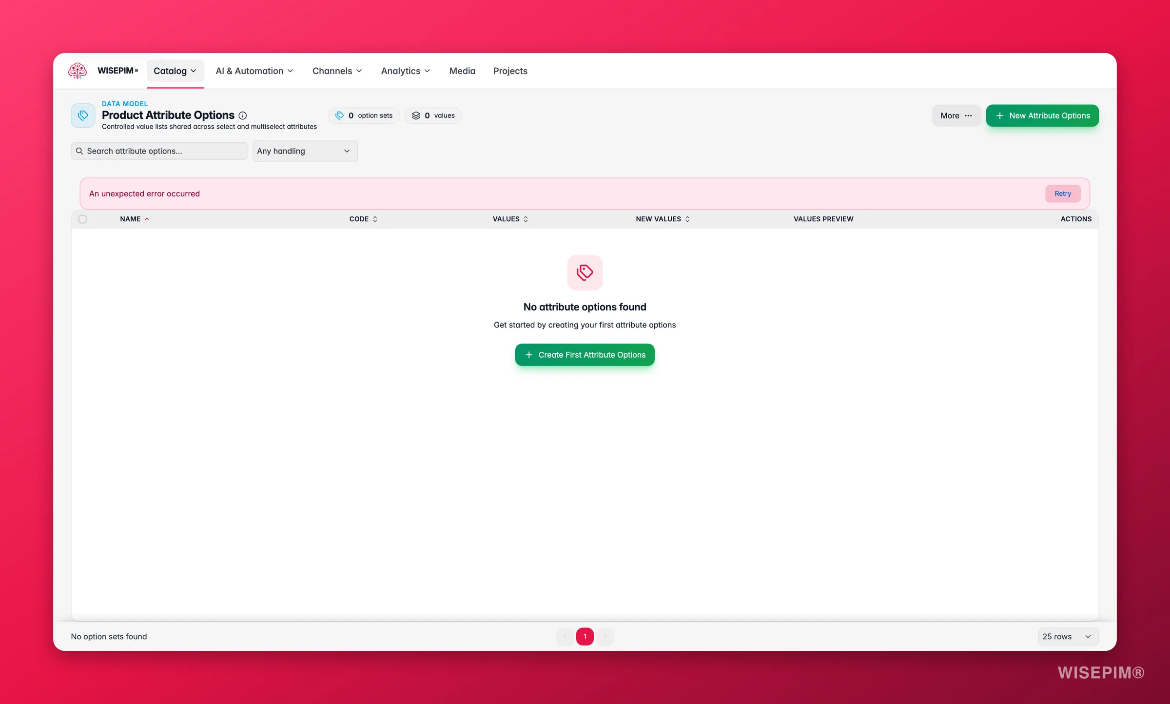 WISEPIM attribute options managing controlled value lists with per-set import handling and value previews