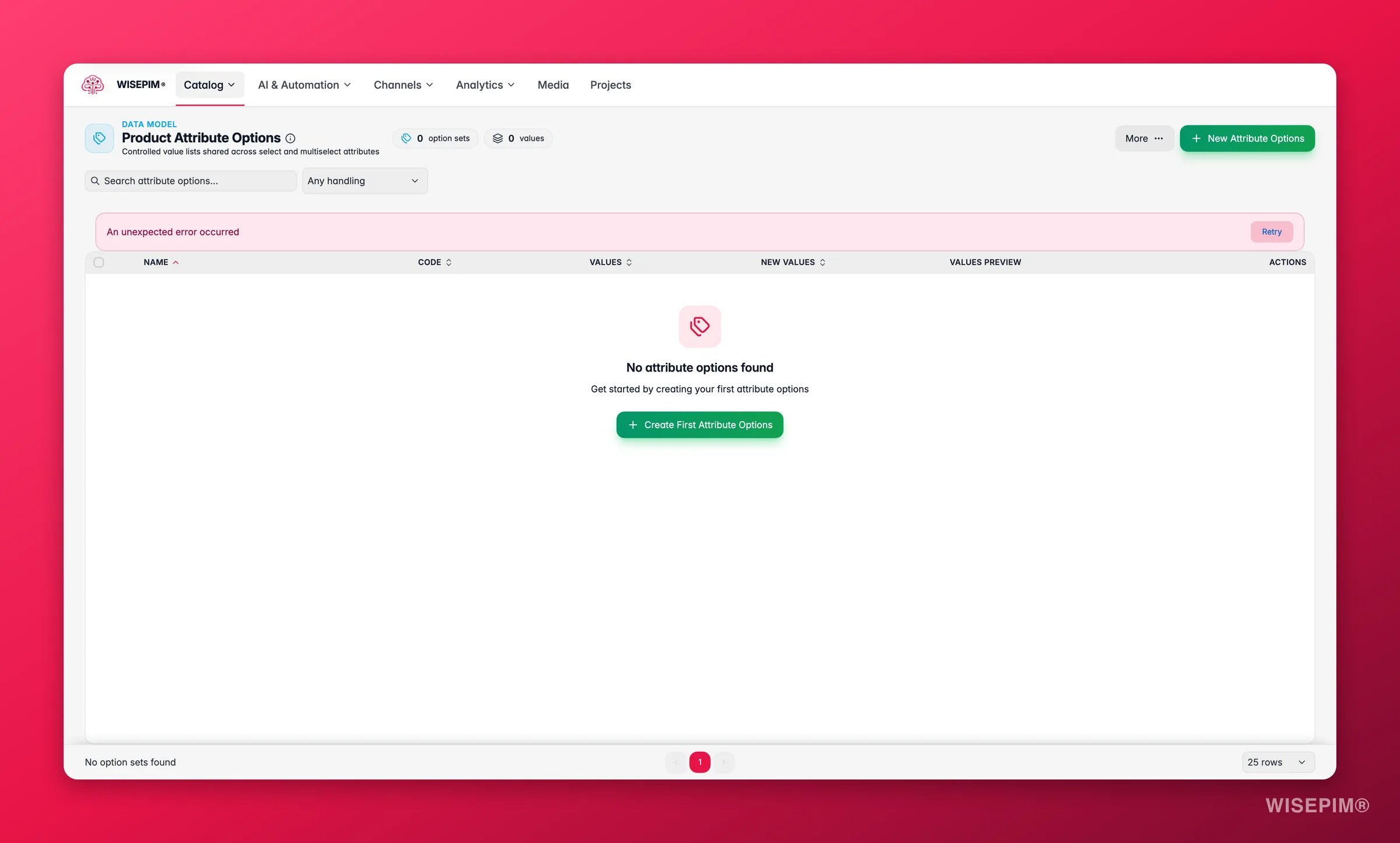 WISEPIM attribute options managing controlled value lists with per-set import handling and value previews