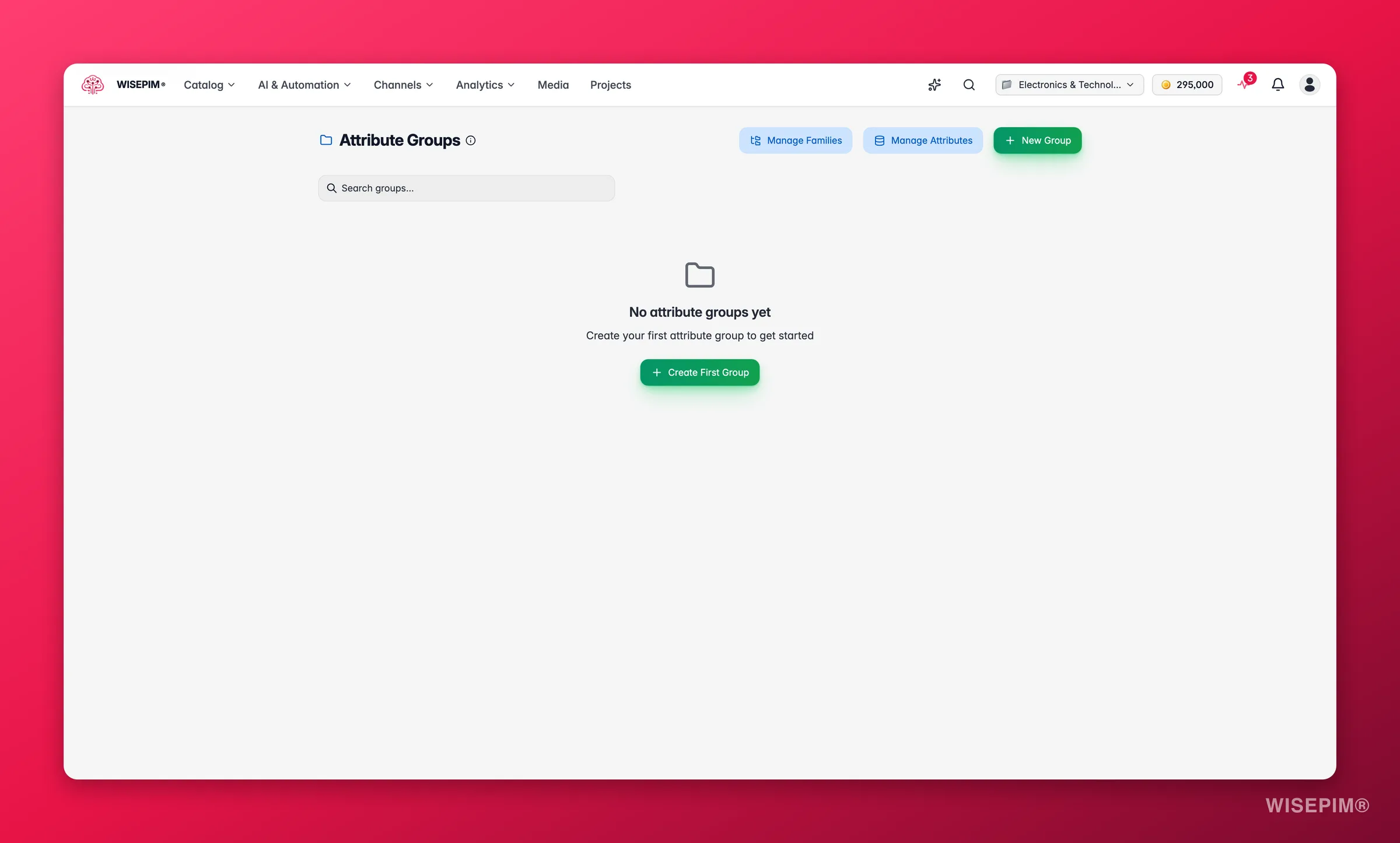 WISEPIM attribute groups bundling related fields with category-scoped visibility