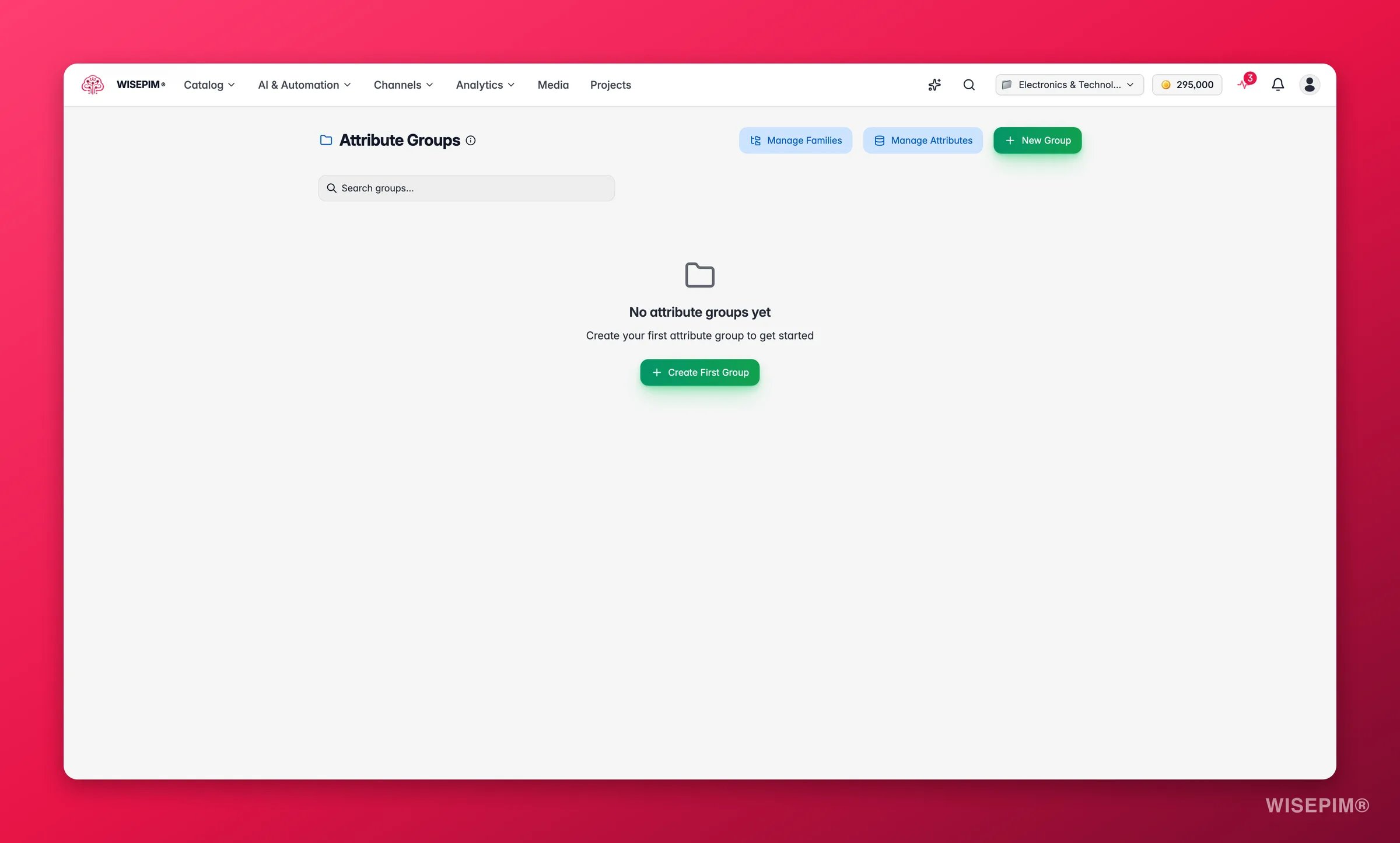 WISEPIM attribute groups bundling related fields with category-scoped visibility