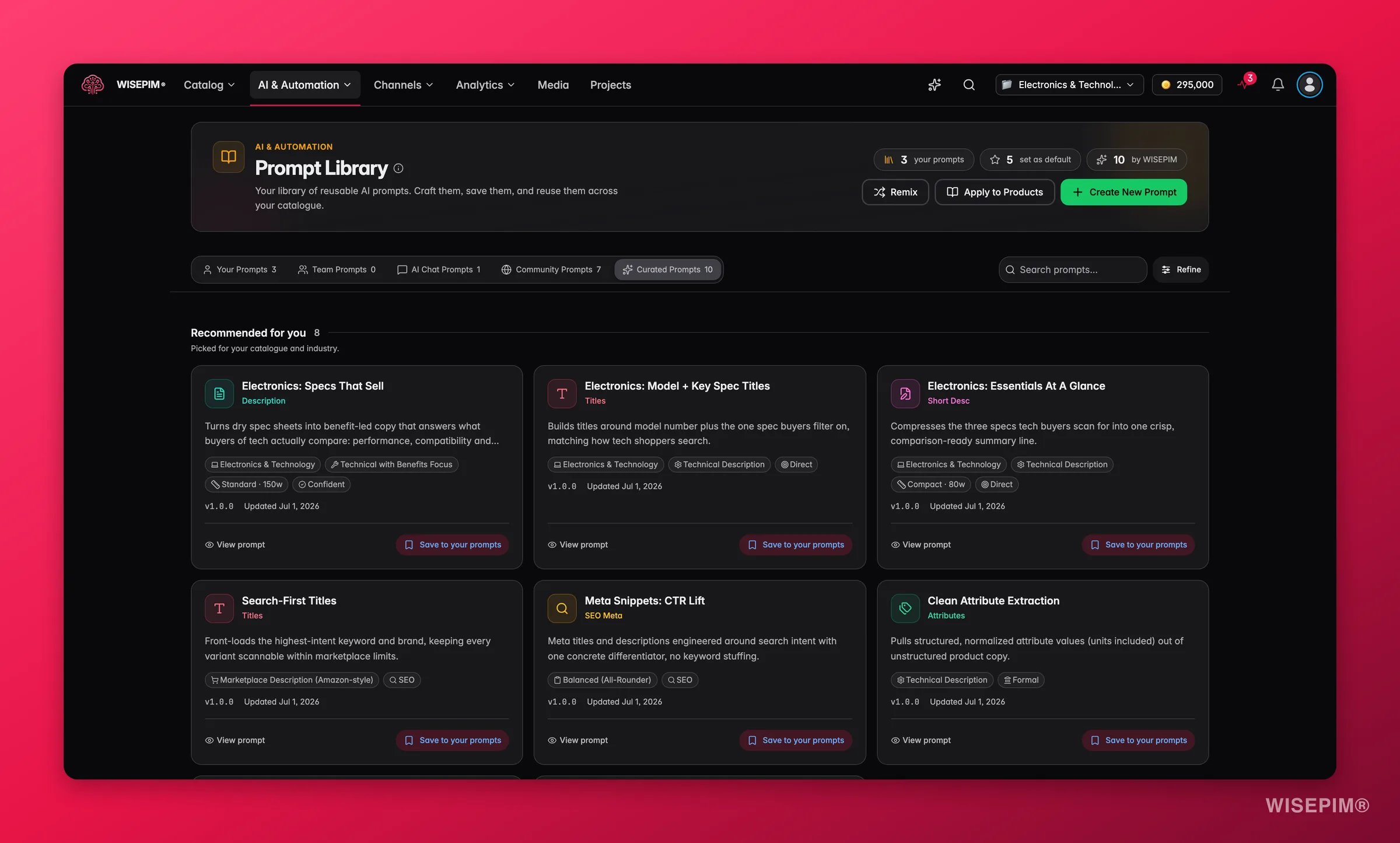 WISEPIM curated prompt library, expert-crafted enrichment prompts by industry and purpose