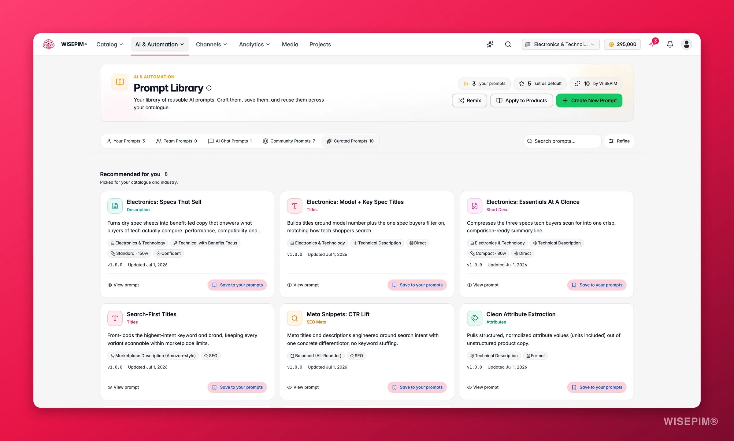 WISEPIM curated prompt library, expert-crafted enrichment prompts by industry and purpose