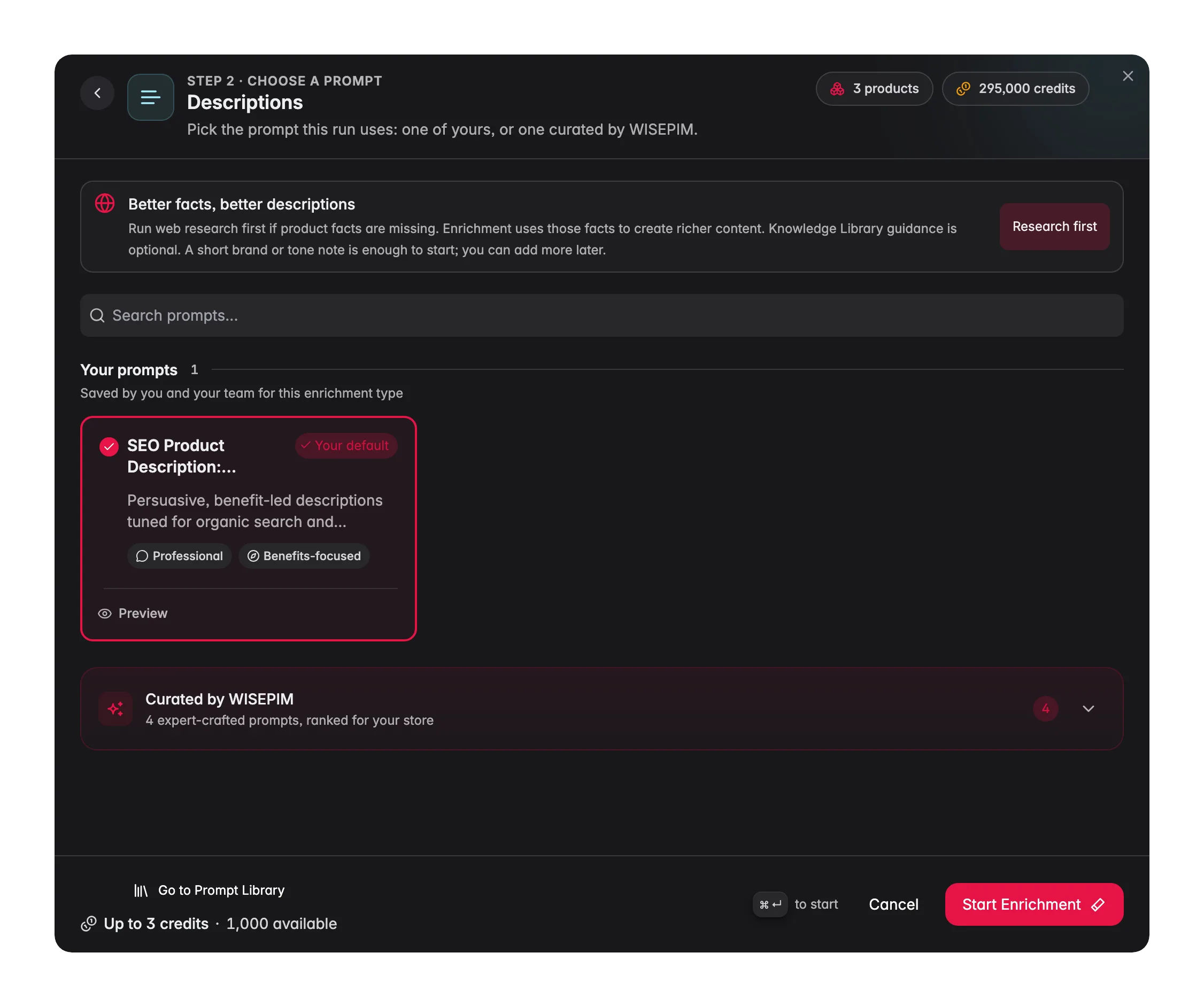 Enriching product descriptions with AI in WISEPIM