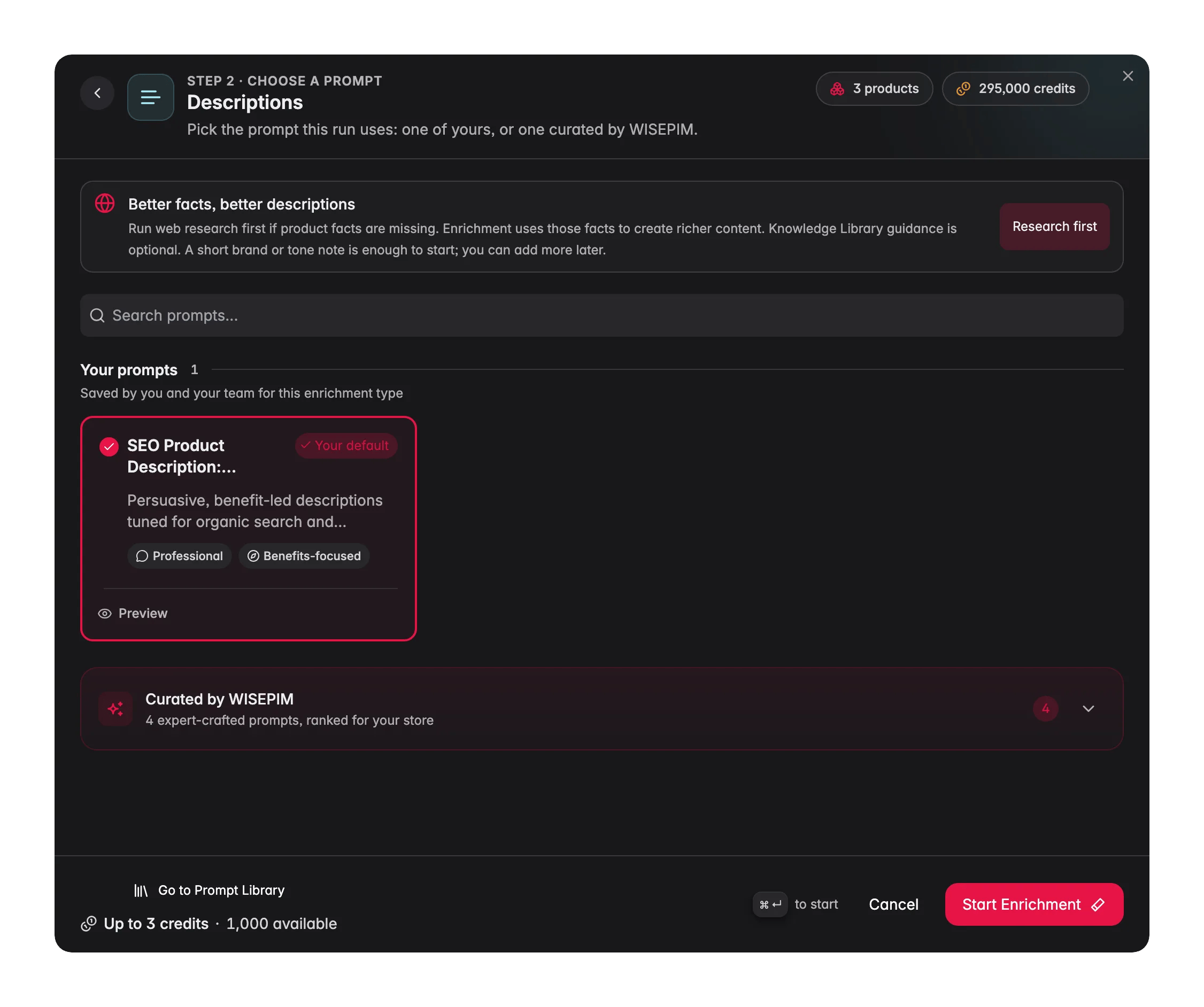 Enriching product descriptions with AI in WISEPIM