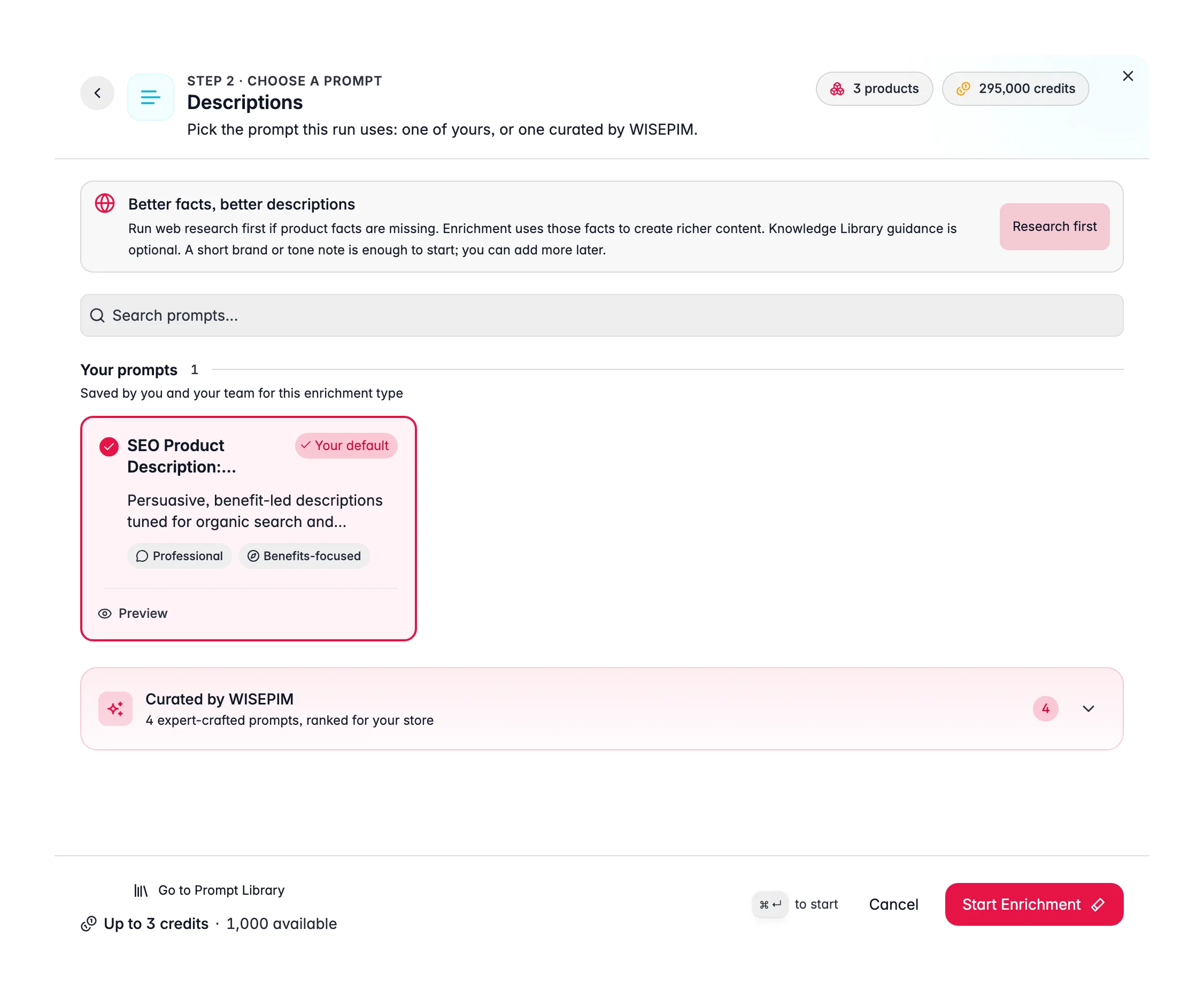 Enriching product descriptions with AI in WISEPIM