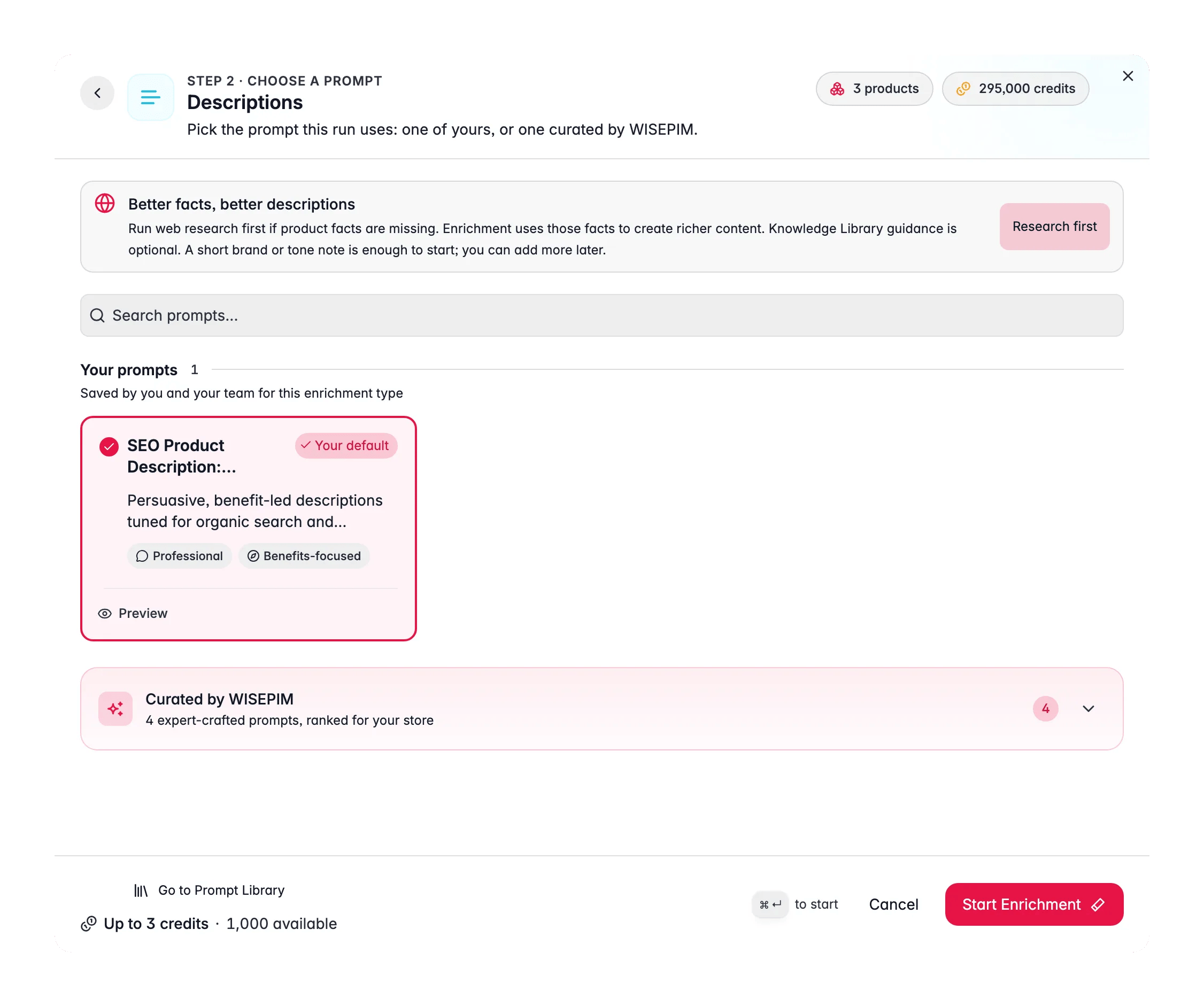 Enriching product descriptions with AI in WISEPIM