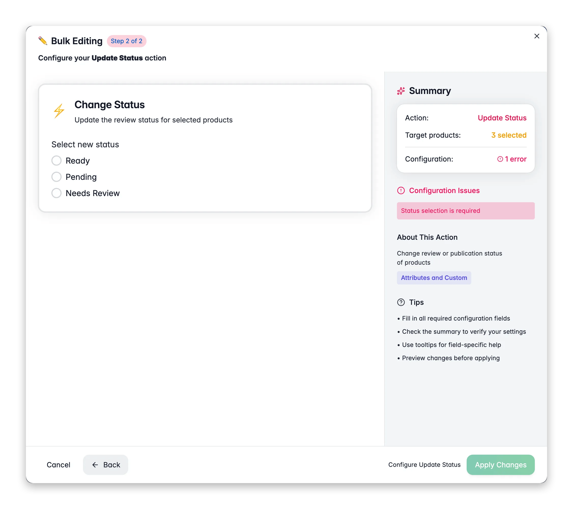 Bulk editing, Update Status across many products at once in WISEPIM