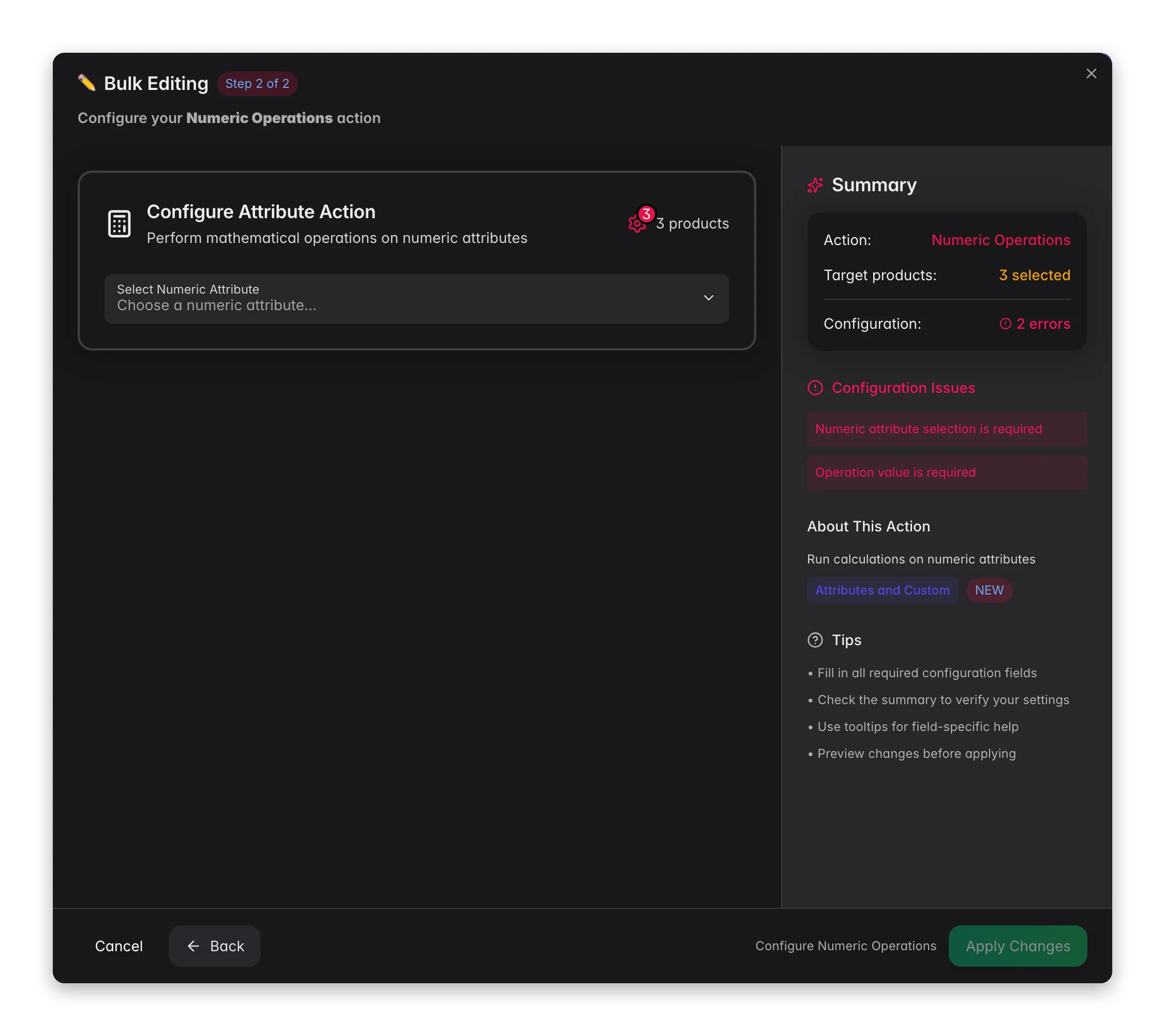Bulk editing, Numeric Operations across many products at once in WISEPIM